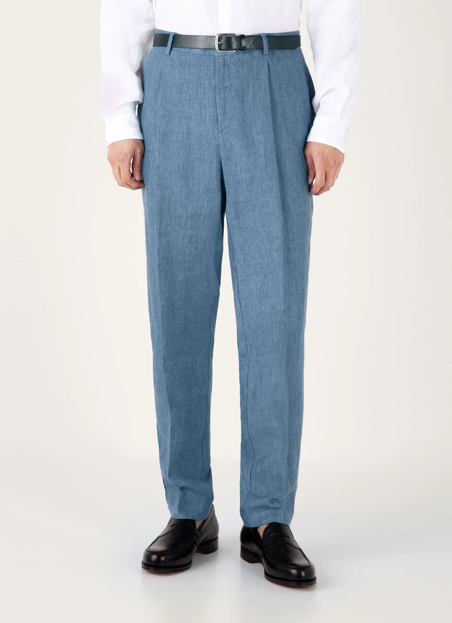 Men's Pleated Linen Trouser in Soft Denim Melange - Image 2