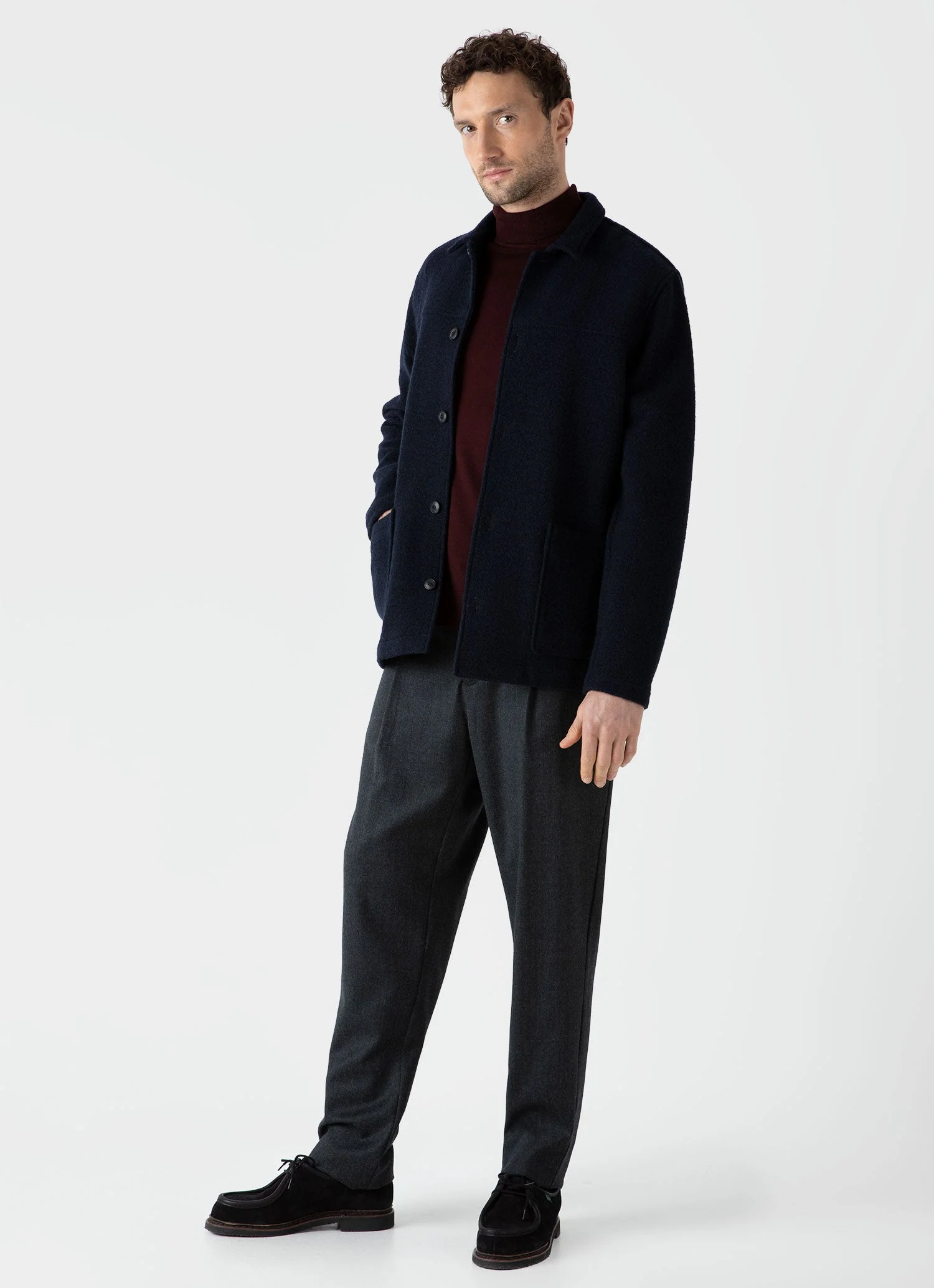 Men's Pleated Wool Flannel Trouser in Charcoal Melange - Image 2