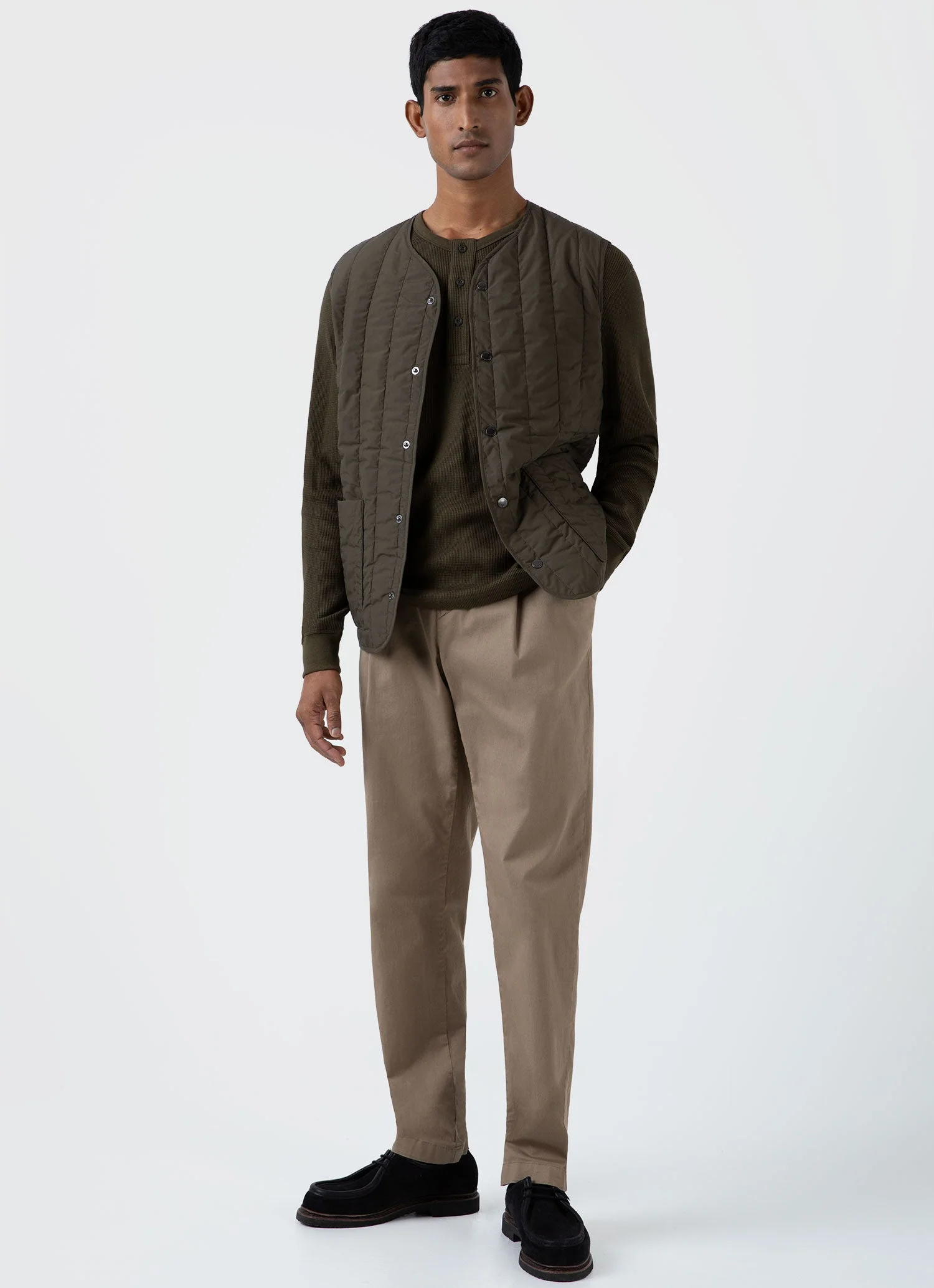 Men's Quilted Liner Gilet in Dark Olive - Image 3