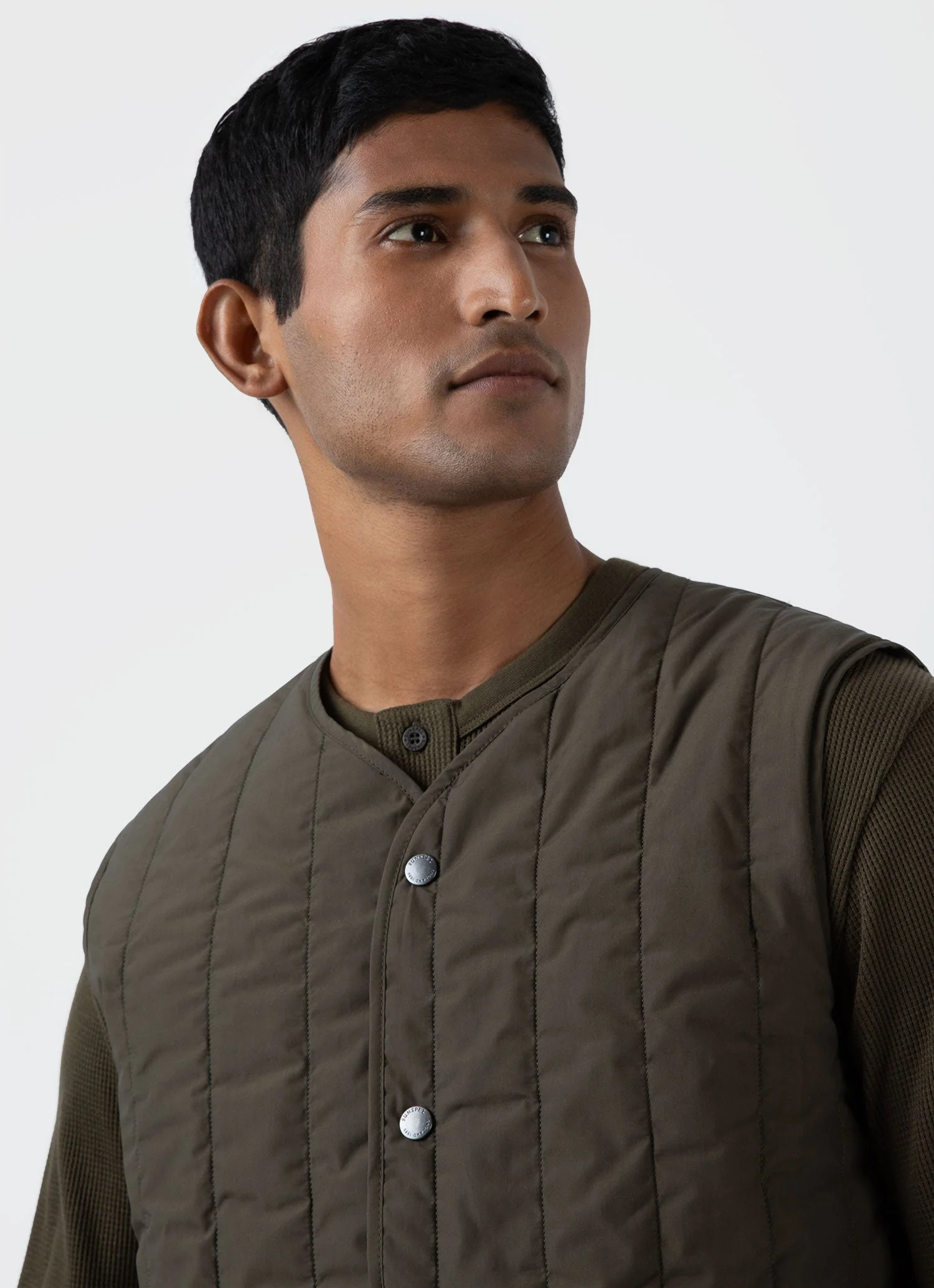 Men's Quilted Liner Gilet in Dark Olive - Image 6