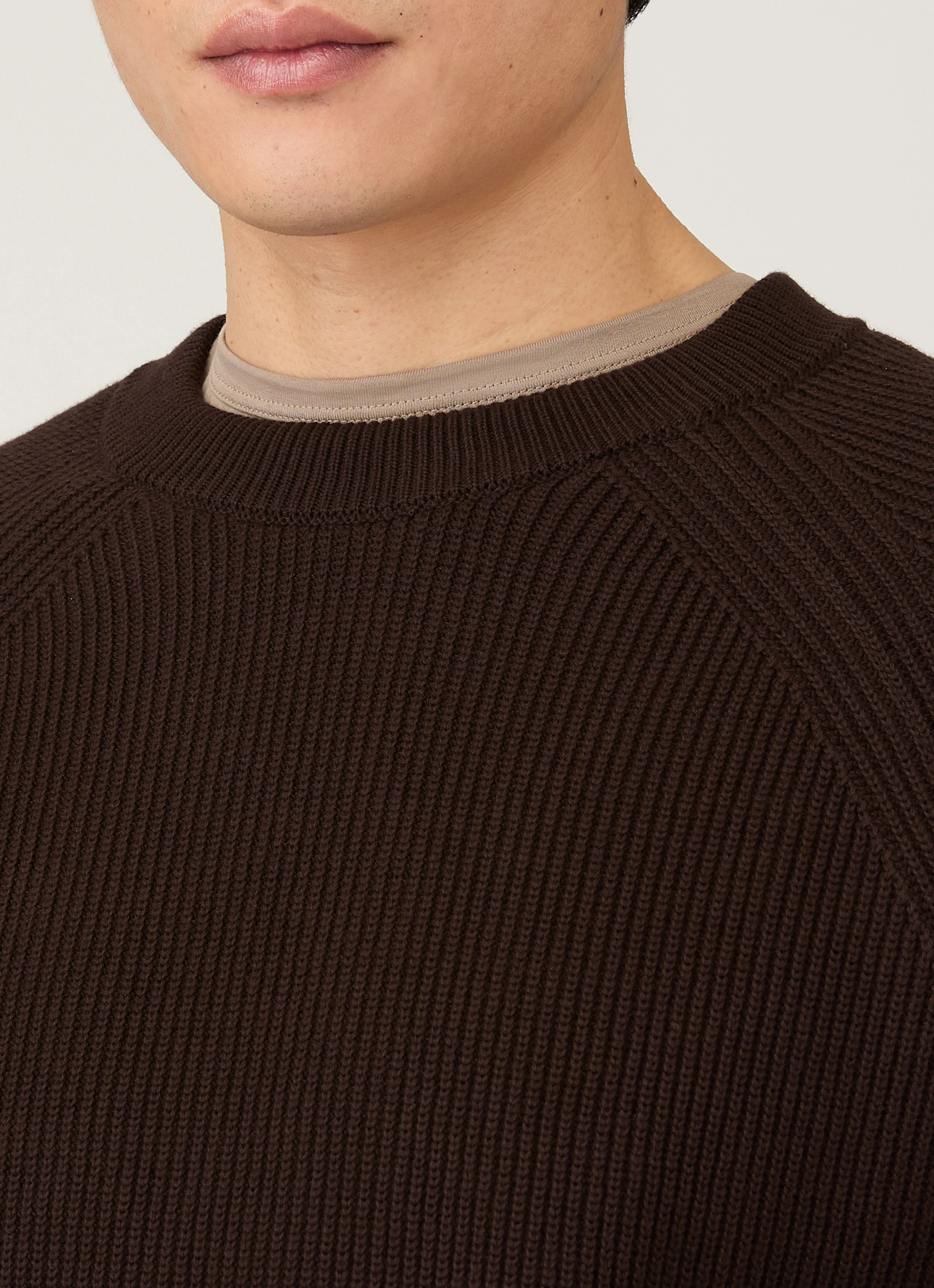 Men's Ribbed Jumper in Truffle - Image 6