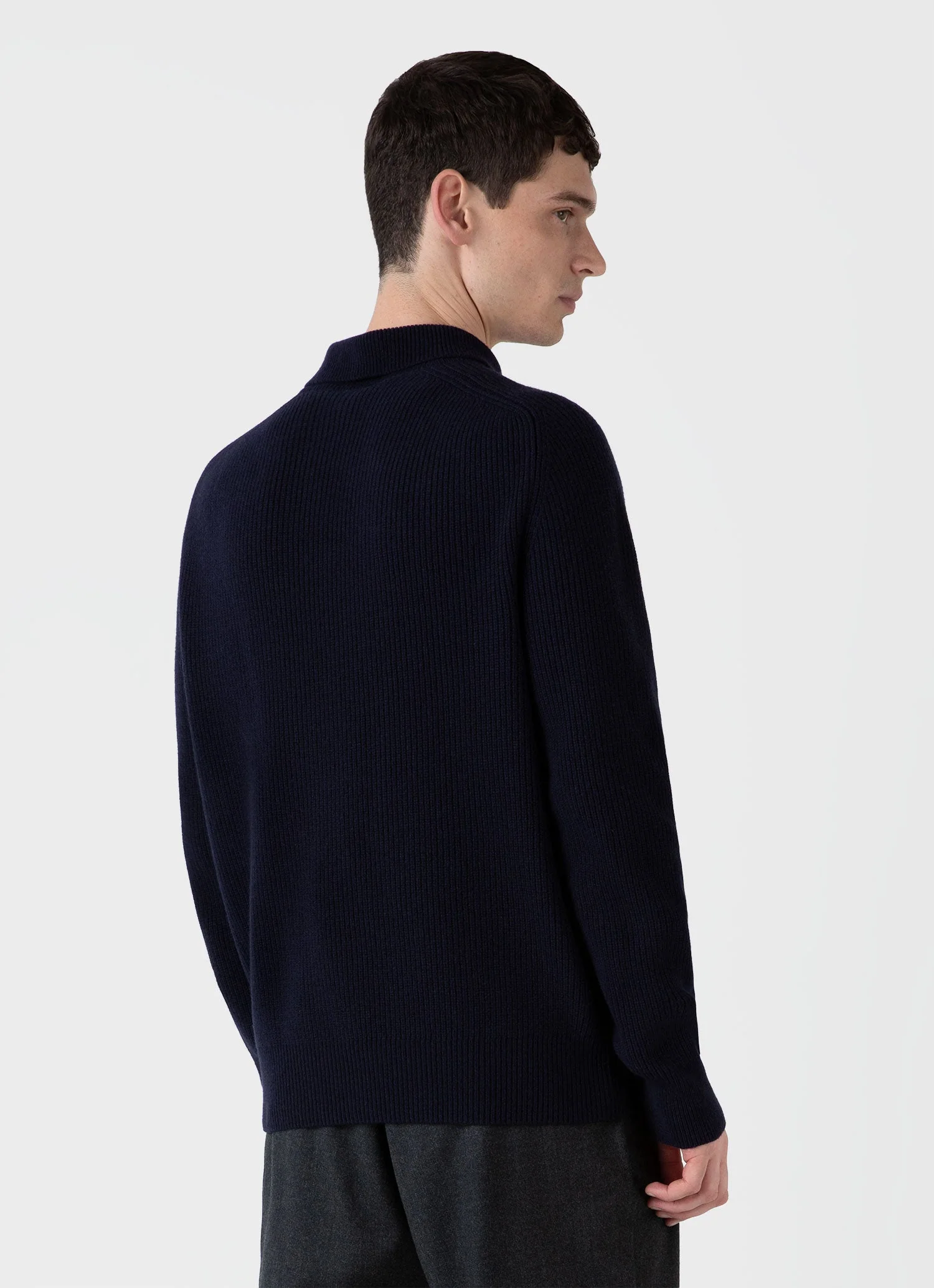 Men's Ribbed Polo Neck Jumper in Navy - Image 5