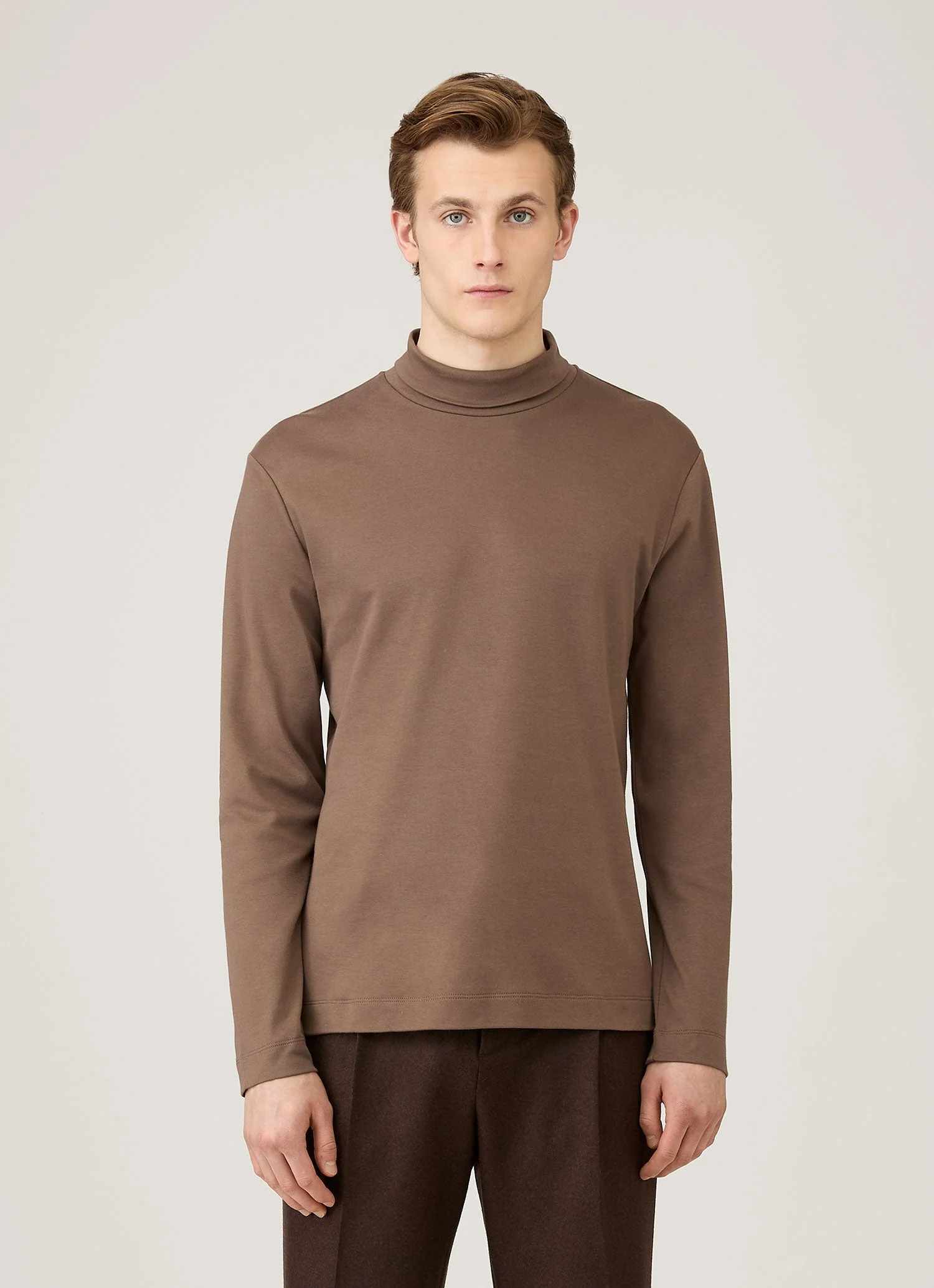 Men's Roll Neck Heavyweight T-shirt in Bark - Image 2