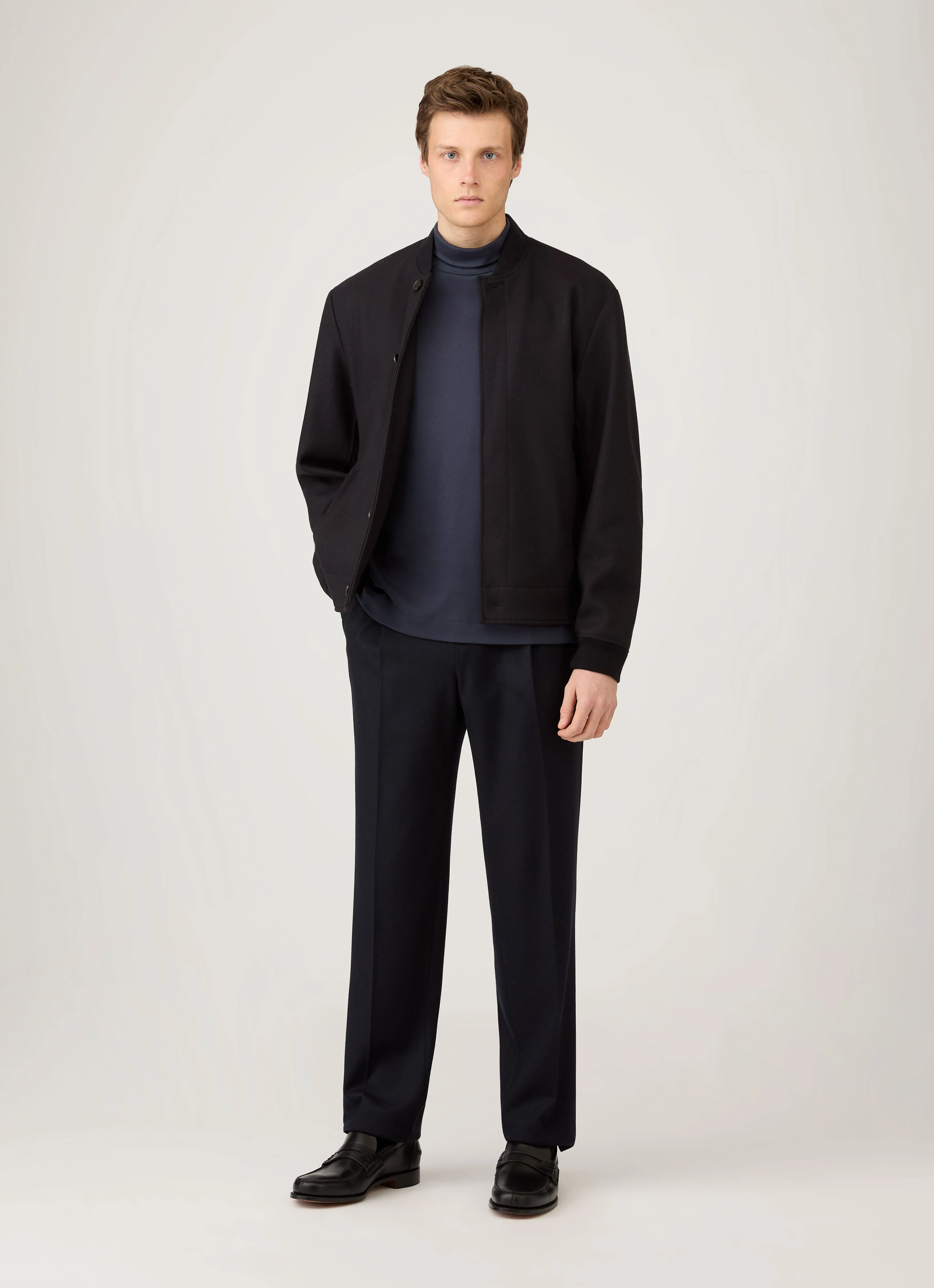 Men's Roll Neck Heavyweight T-shirt in Navy - Image 3