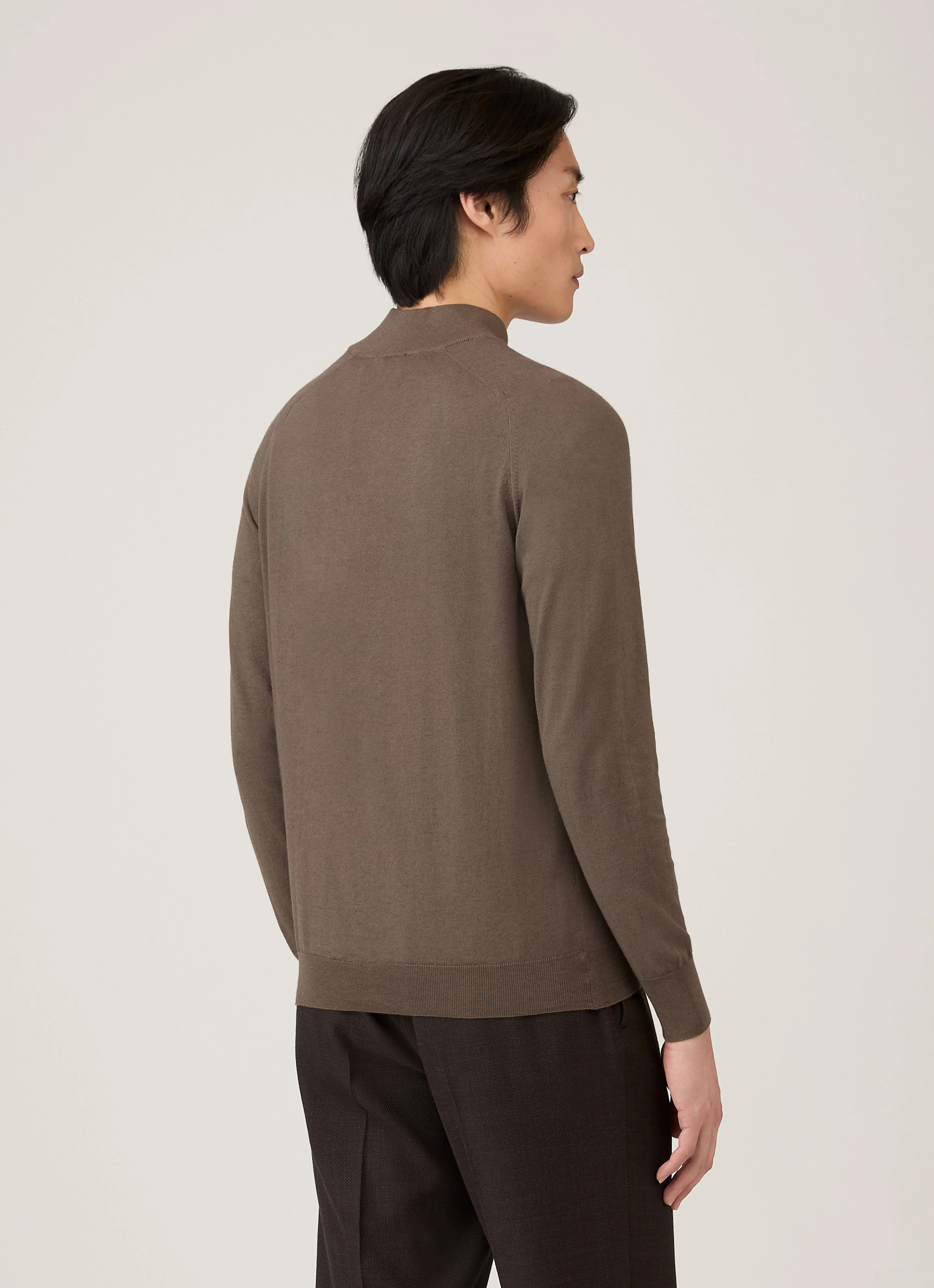 Men's Sea Island Cashmere Half Zip in Bark - Image 5