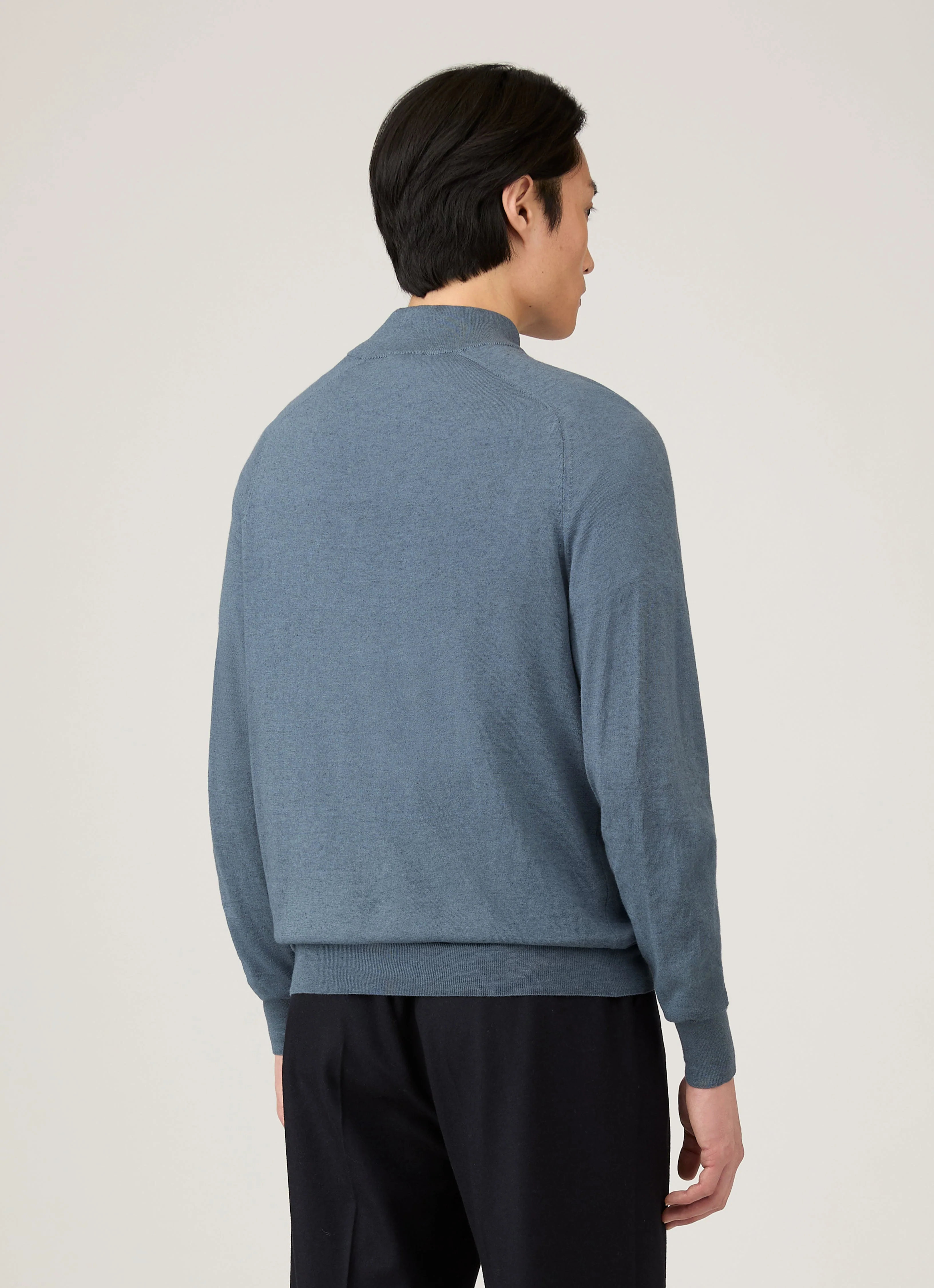 Men's Sea Island Cashmere Half Zip in Slate Blue - Image 5