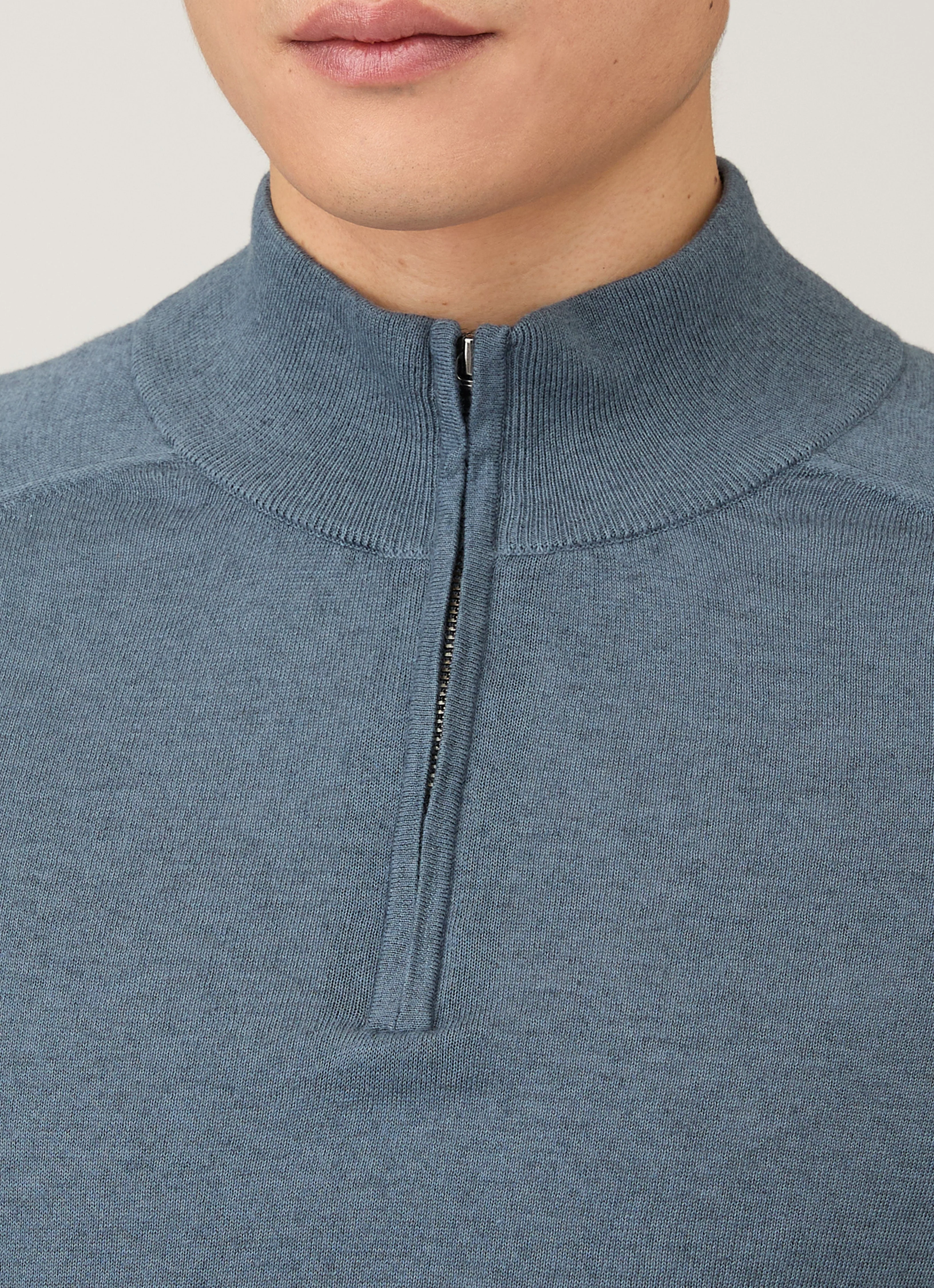 Men's Sea Island Cashmere Half Zip in Slate Blue - Image 6