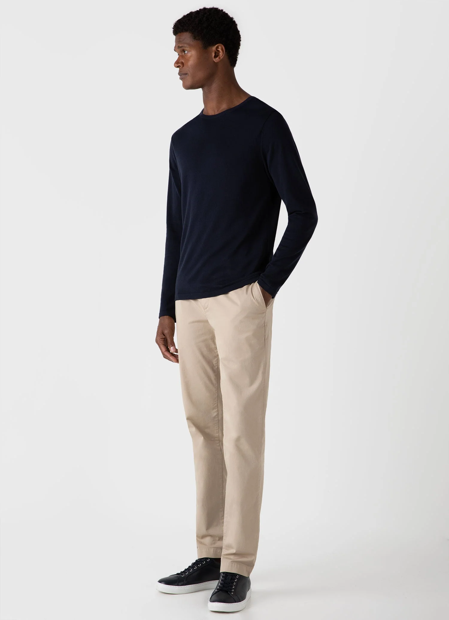 Men's Sea Island Cotton Crew Neck Jumper in Light Navy - Image 3