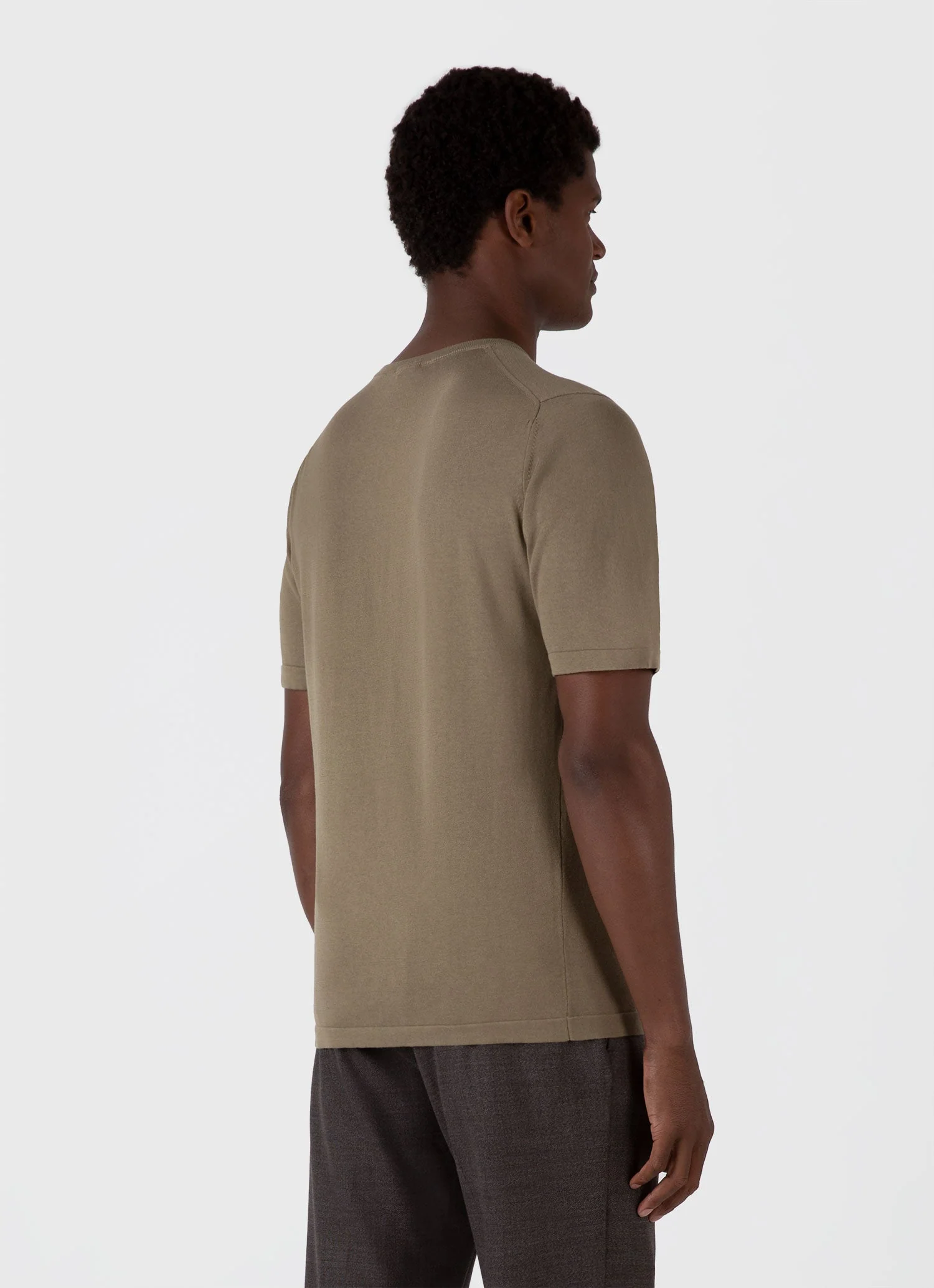 Men's Sea Island Cotton Knit T-shirt in Dark Stone - Image 5