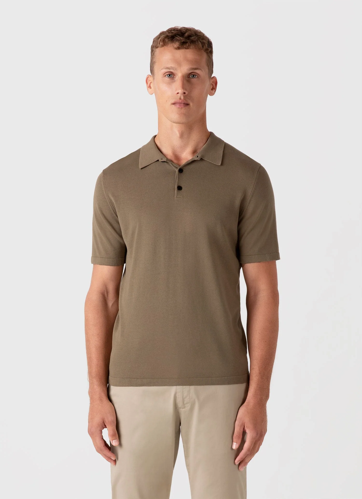Men's Sea Island Cotton Knit Polo Shirt in Dark Stone - Image 2
