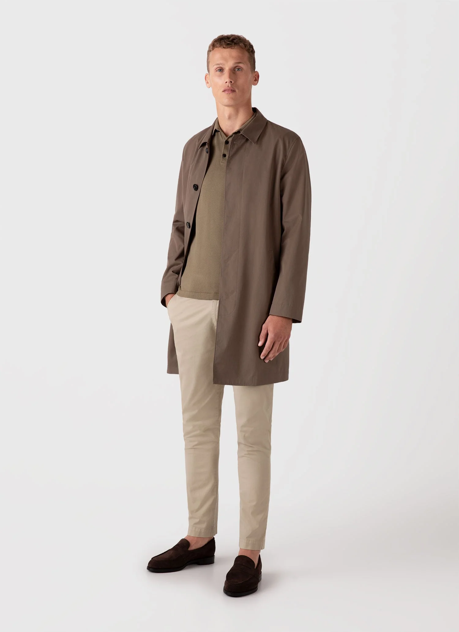 Men's Sea Island Cotton Knit Polo Shirt in Dark Stone - Image 3