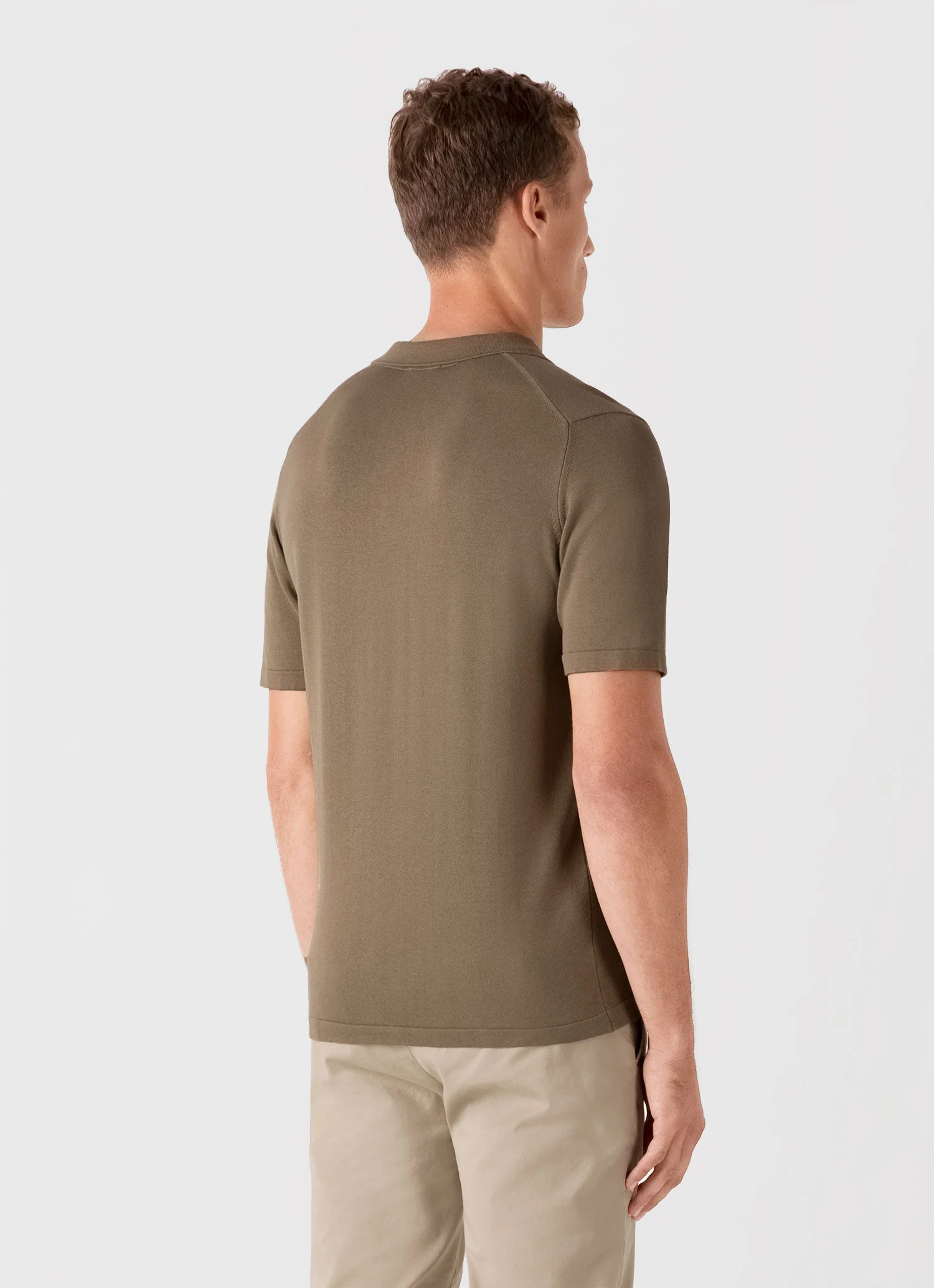 Men's Sea Island Cotton Knit Polo Shirt in Dark Stone - Image 5