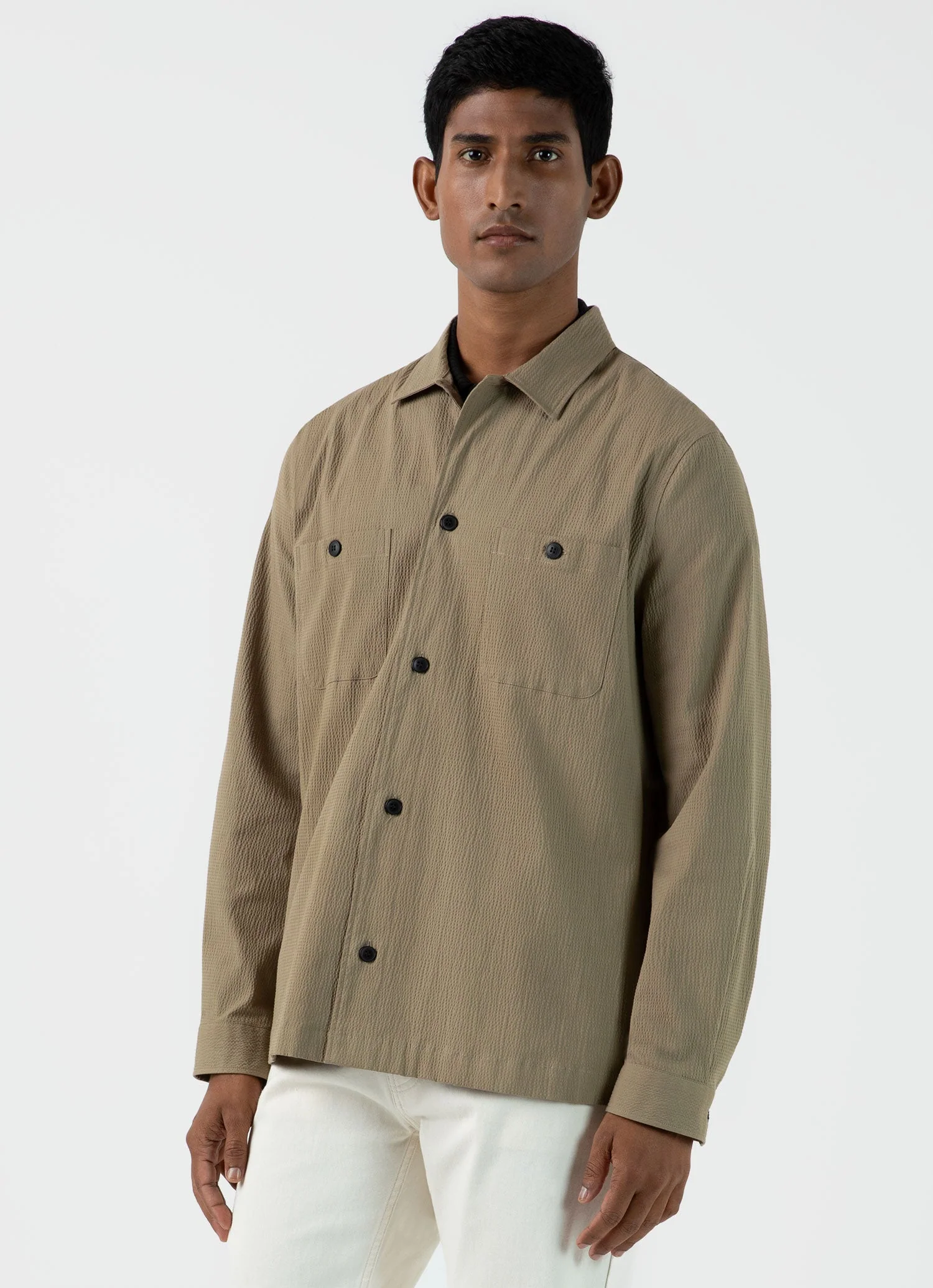 Men's Seersucker Overshirt in Dark Stone - Image 2