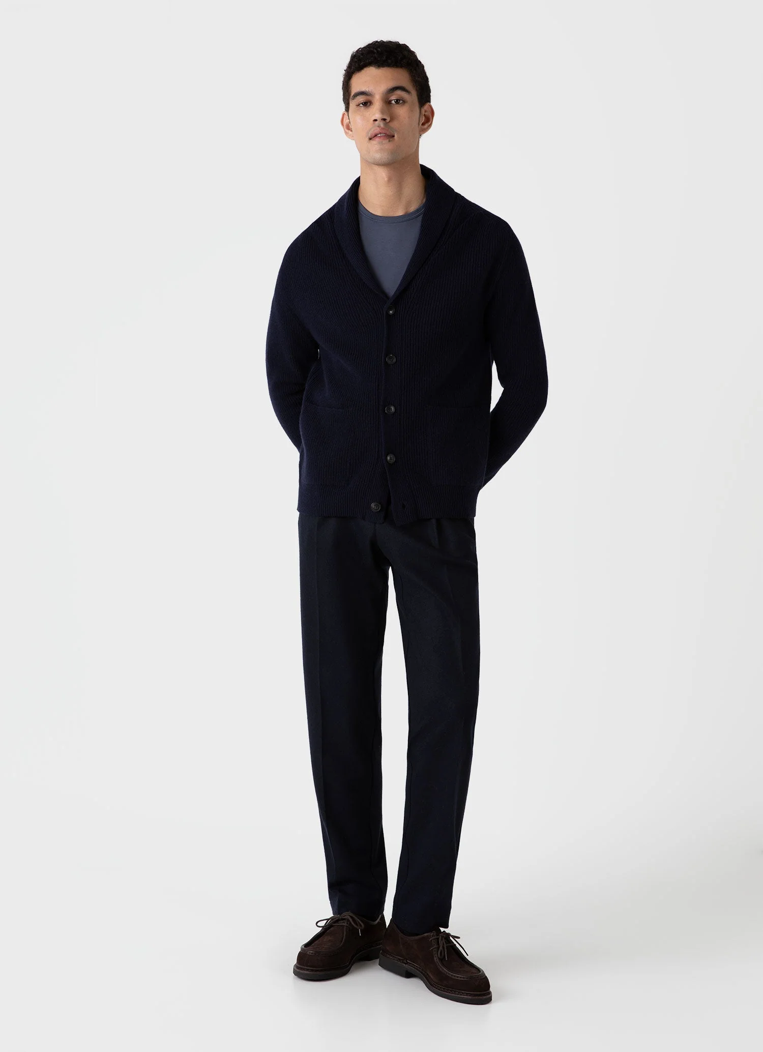 Men's Shawl Neck Cardigan in Navy - Image 3