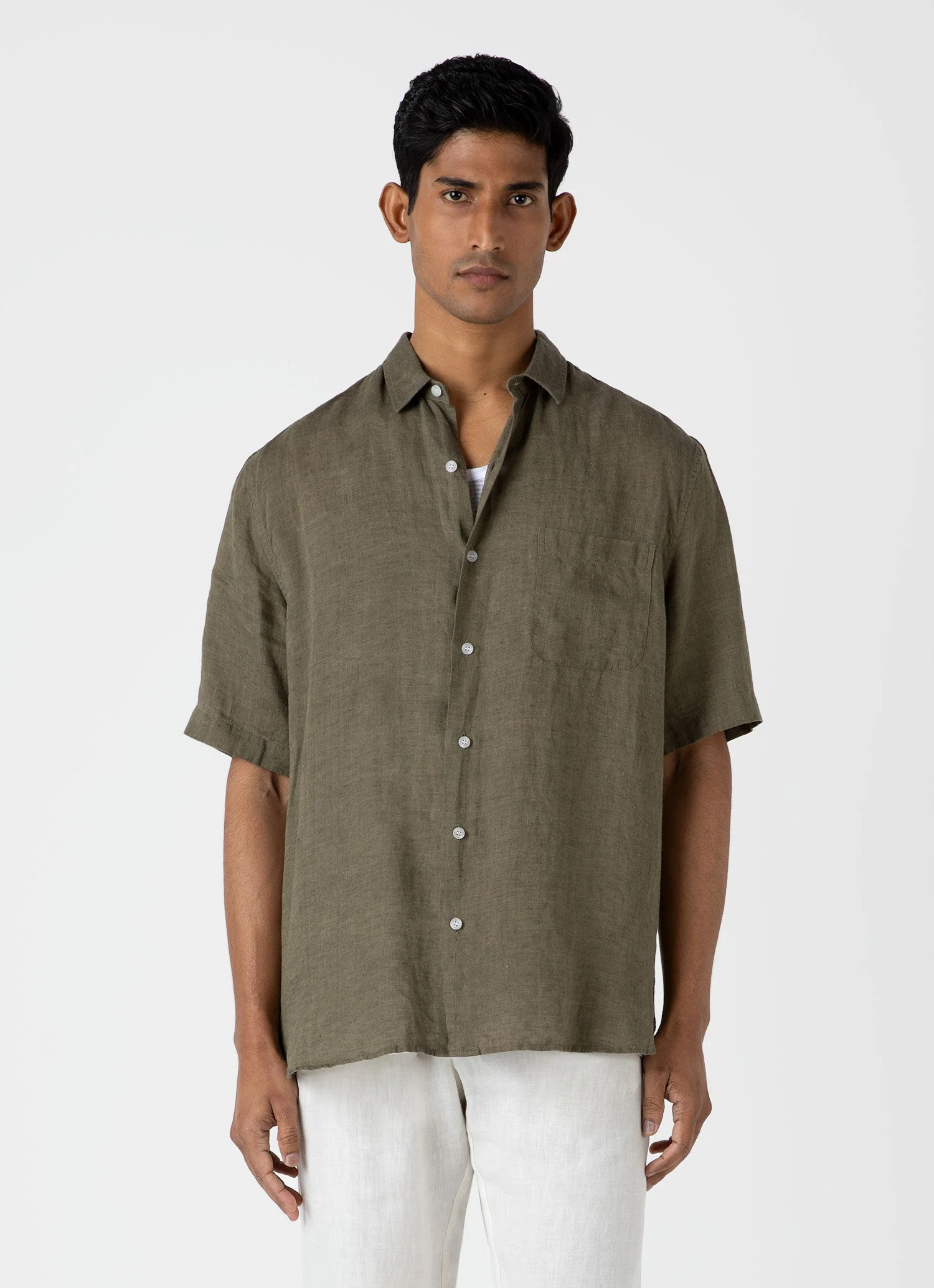 Men's Short Sleeve Linen Shirt in Khaki - Image 2