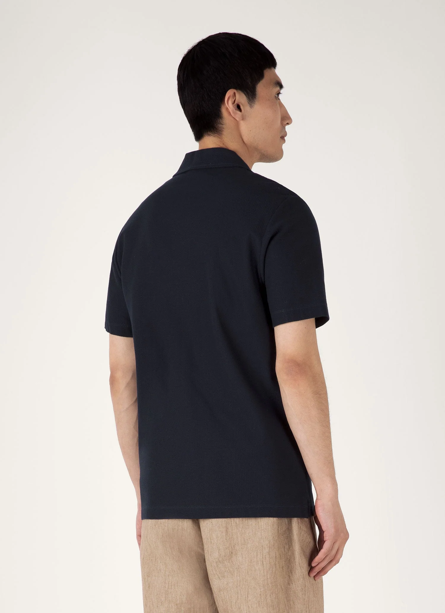 Men's Short Sleeve Textured Jersey Shirt in Midnight Navy - Image 5