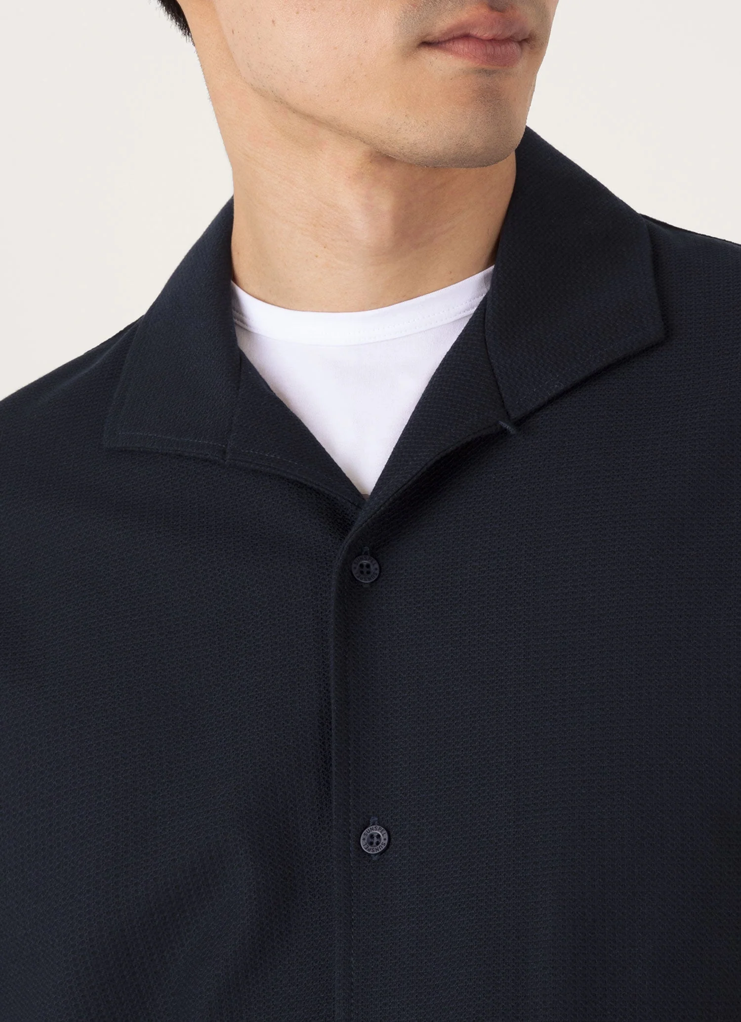 Men's Short Sleeve Textured Jersey Shirt in Midnight Navy - Image 6