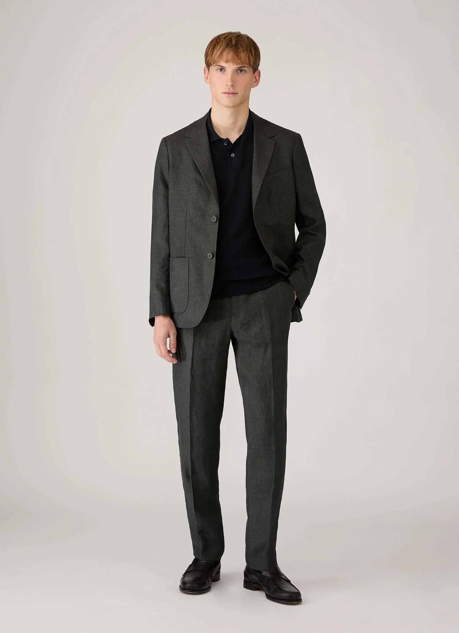 Men's Silk Linen Honeycomb Polo in Light Navy - Image 3