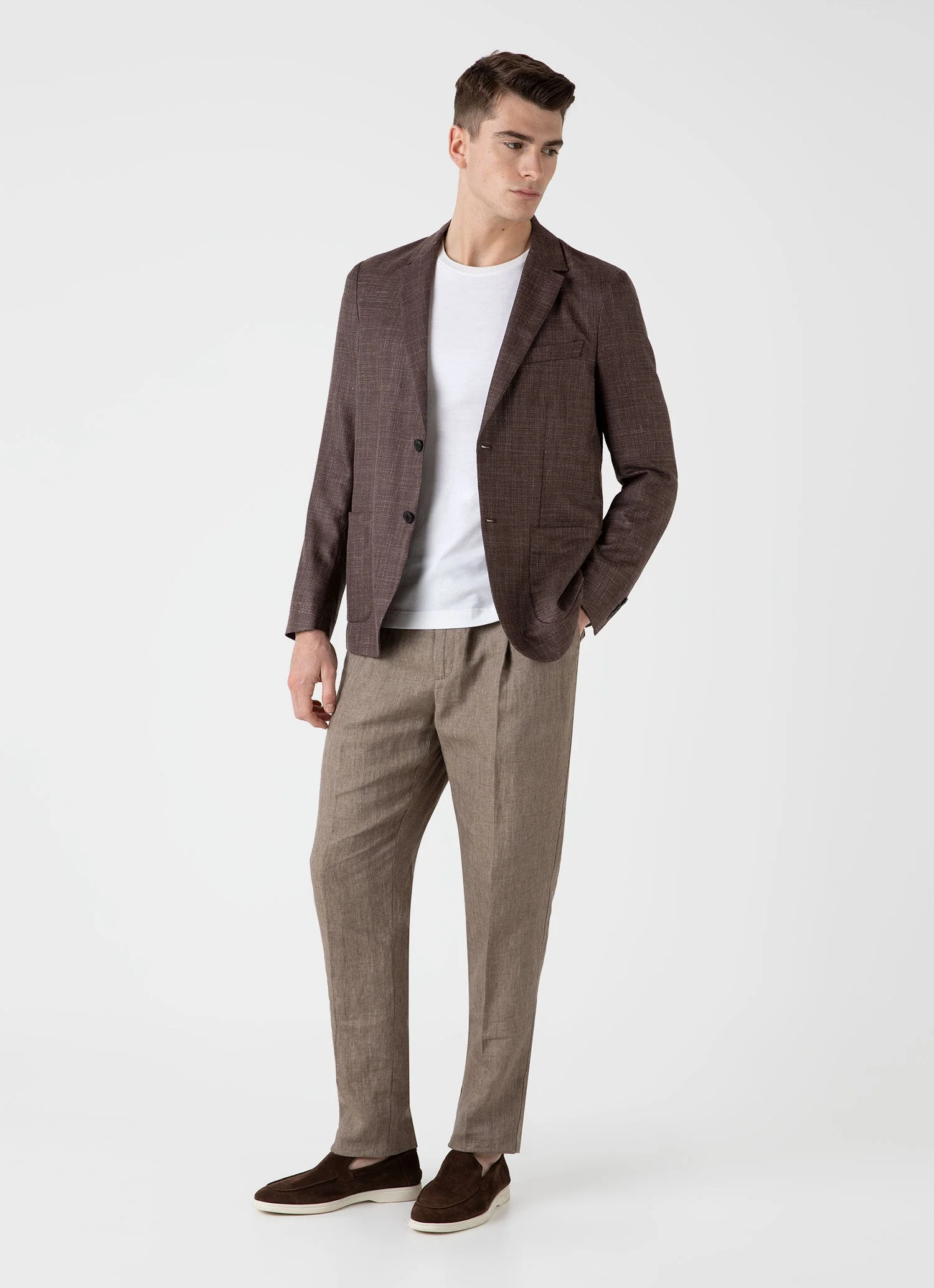 Men's Silk Linen Wool Blazer in Dark Sand - Image 3