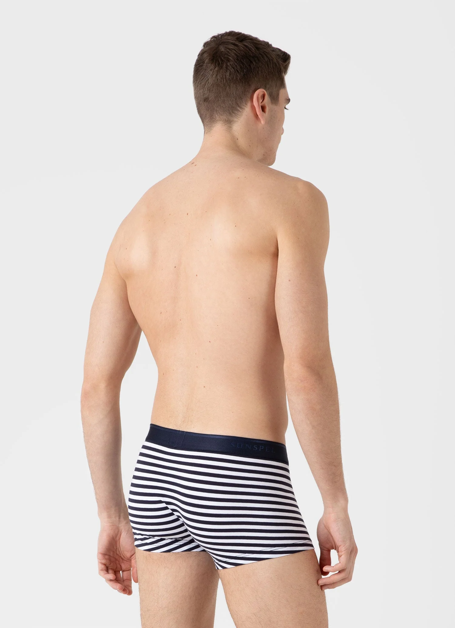 Men's Stretch Cotton Trunks in White/Navy - Image 3