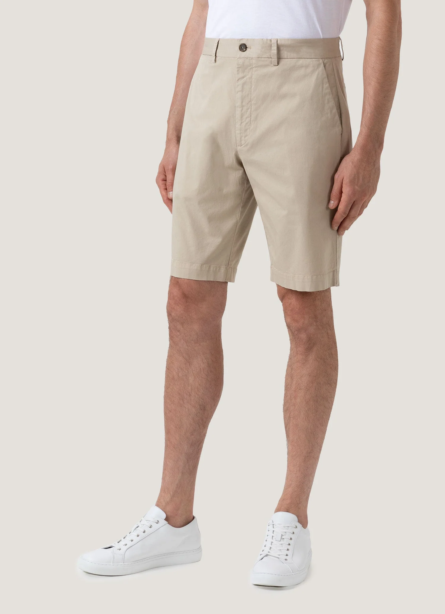 Men's Stretch Cotton Twill Chino Shorts in Light Stone - Image 2