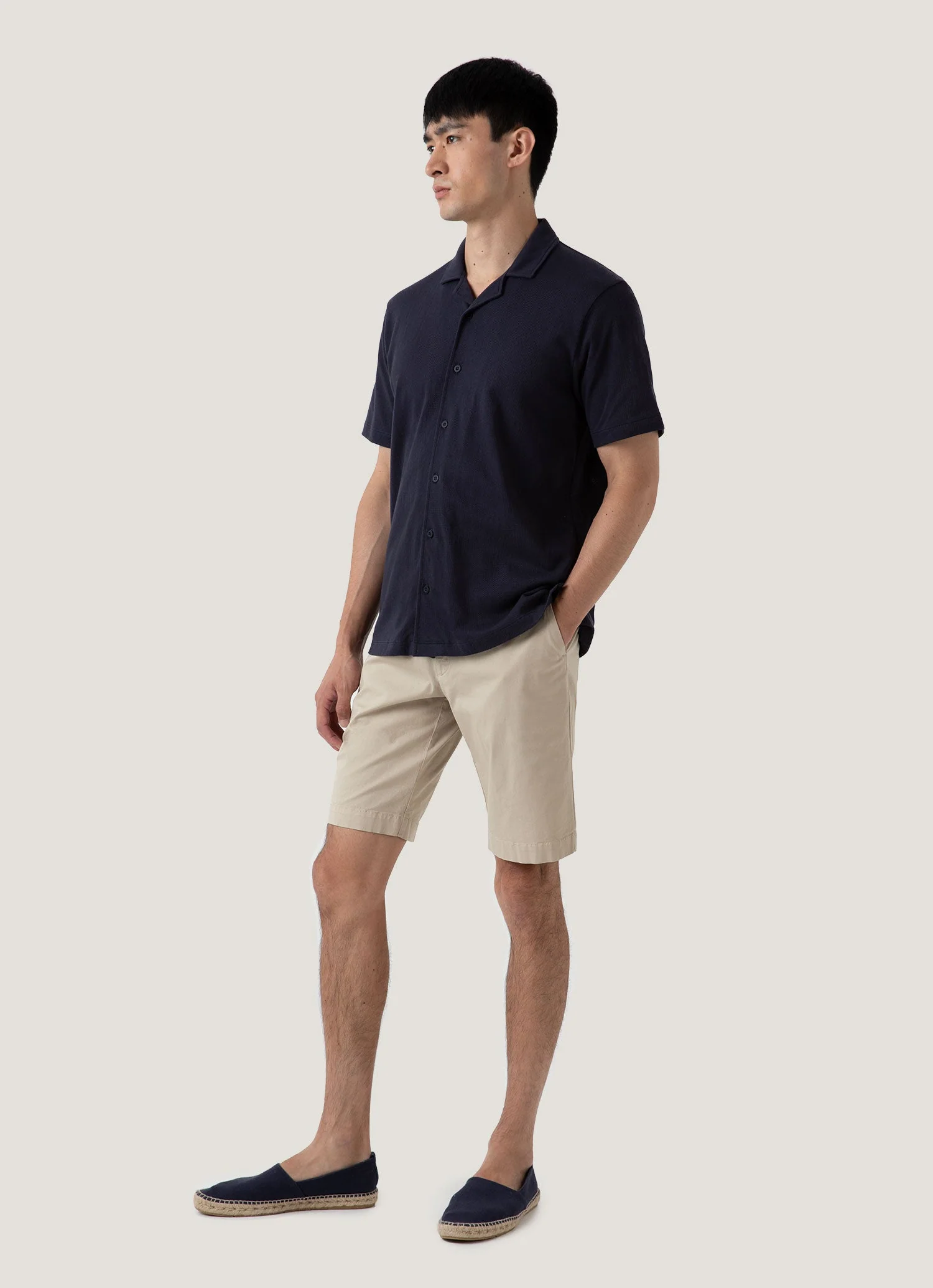 Men's Stretch Cotton Twill Chino Shorts in Light Stone - Image 3