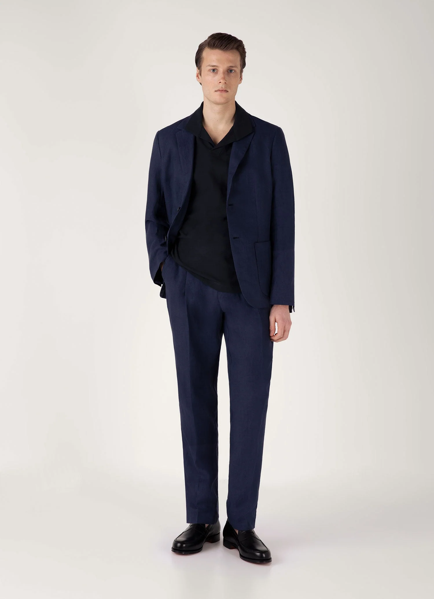 Men's Textured Jersey Polo Shirt in Midnight Navy - Image 3
