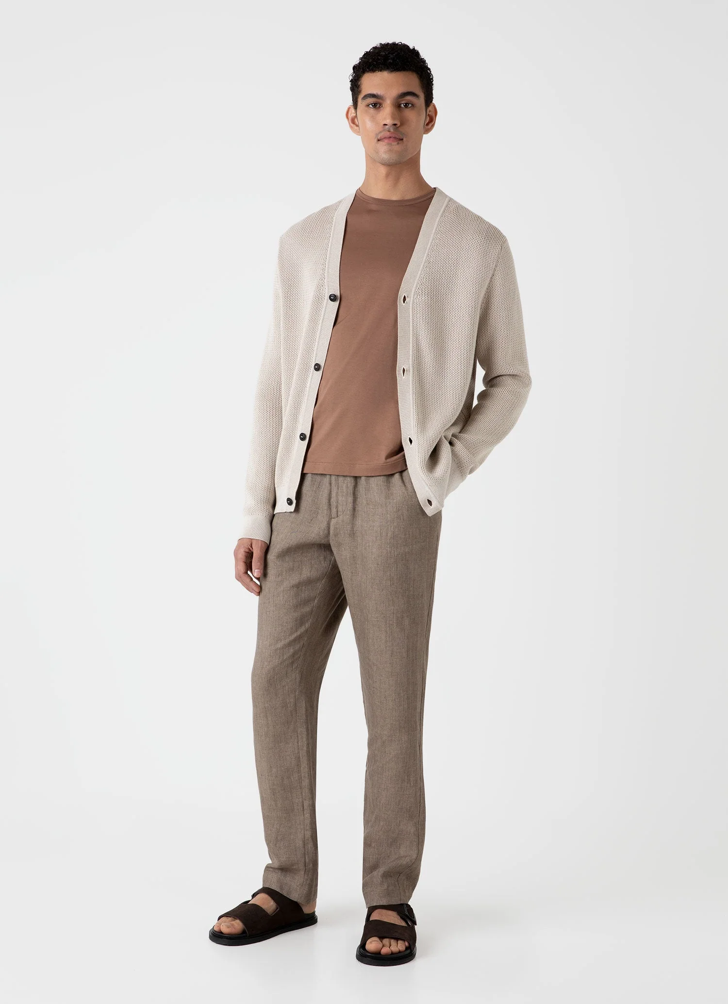 Men's Textured Knit Cardigan in Ecru - Image 3