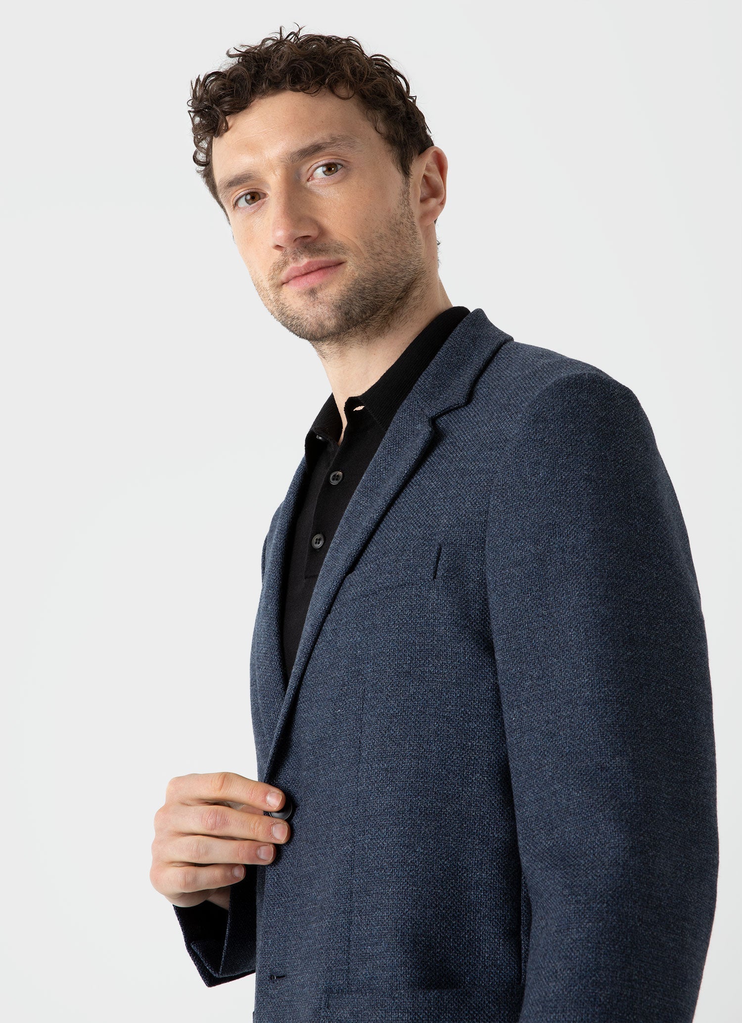 Men's Textured Wool Blazer in Blue Melange - Image 5