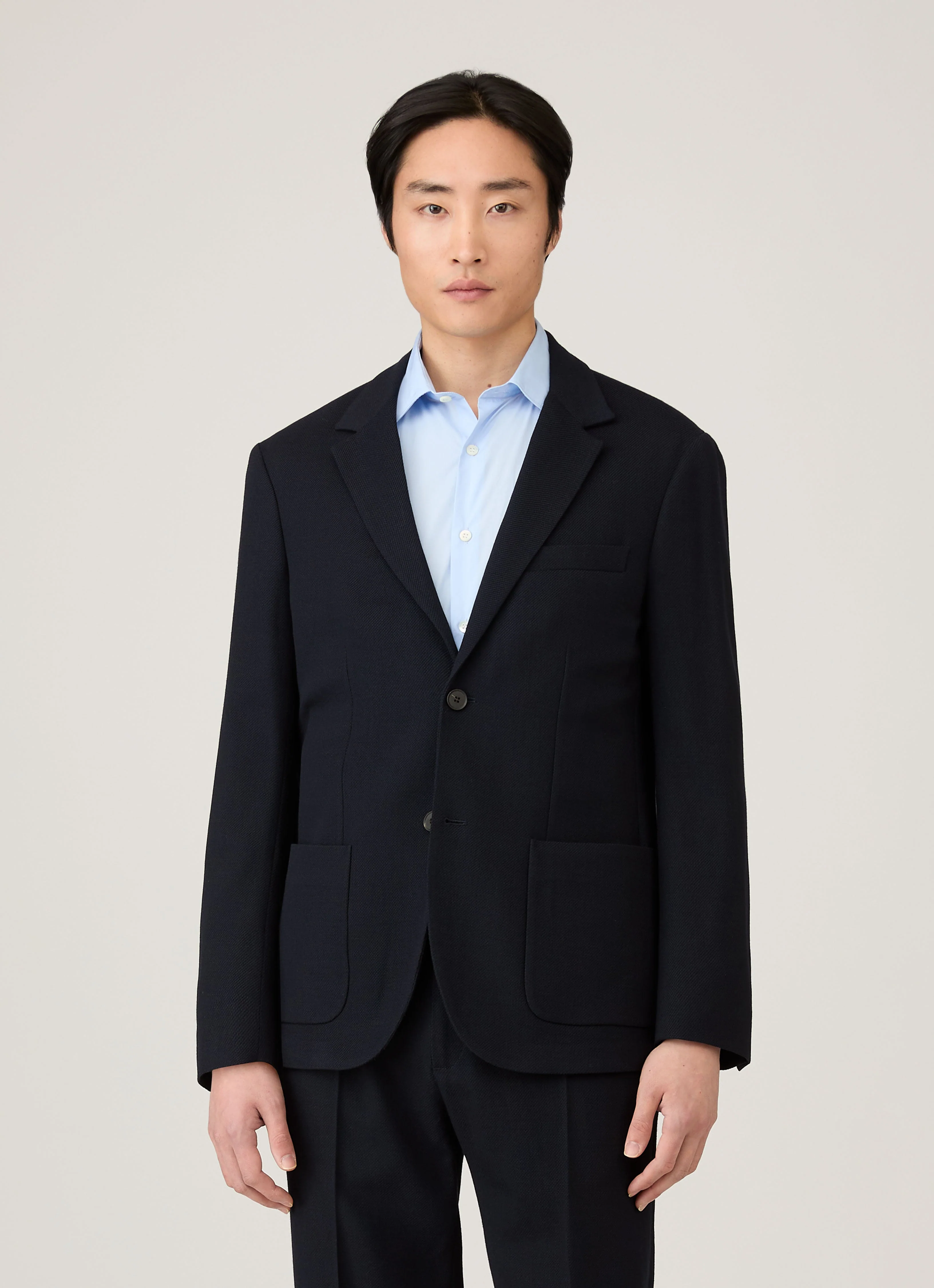 Men's Textured Wool Blazer in Navy - Image 2