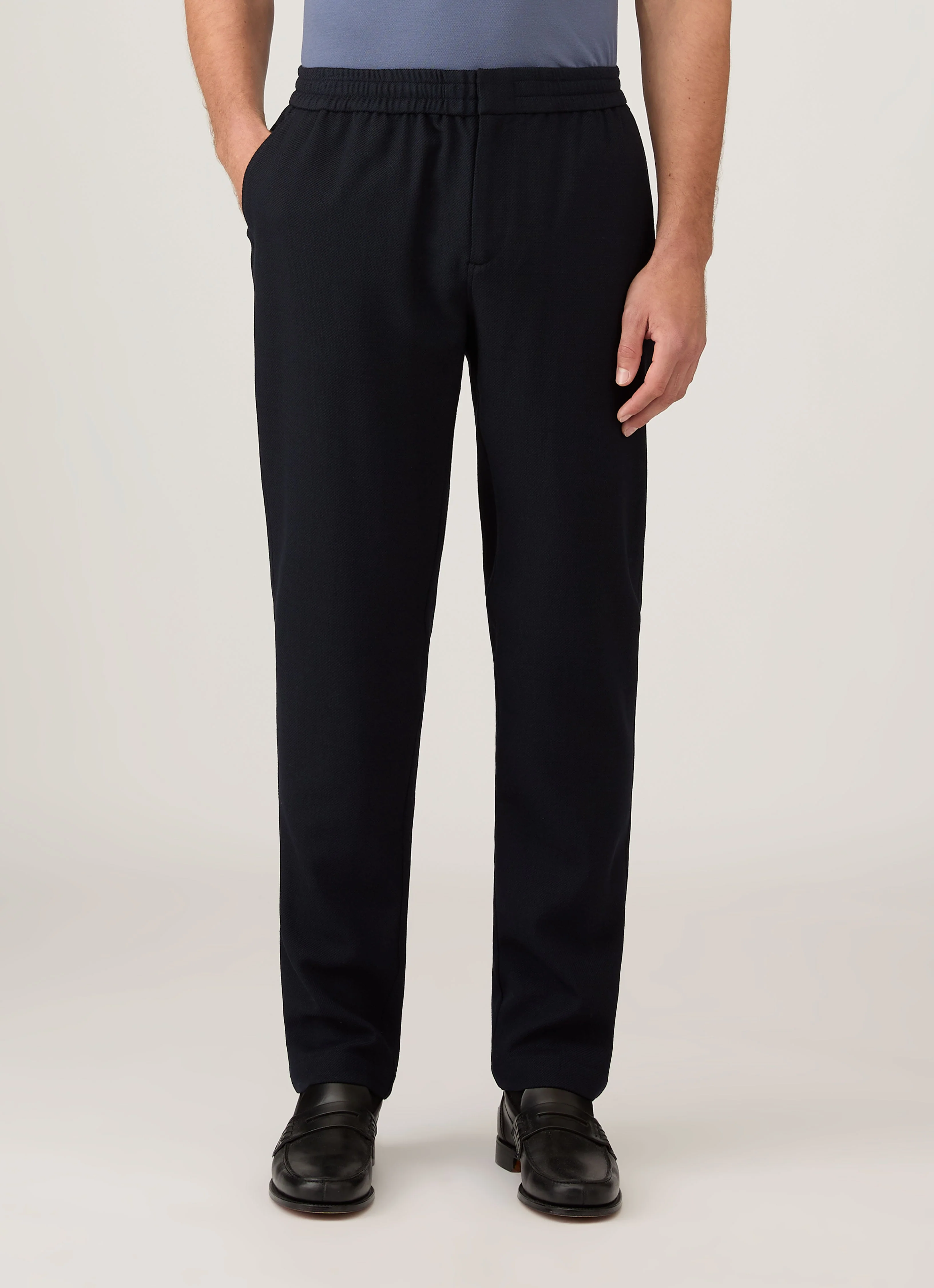 Men's Textured Wool Drawstring Trouser in Navy - Image 2