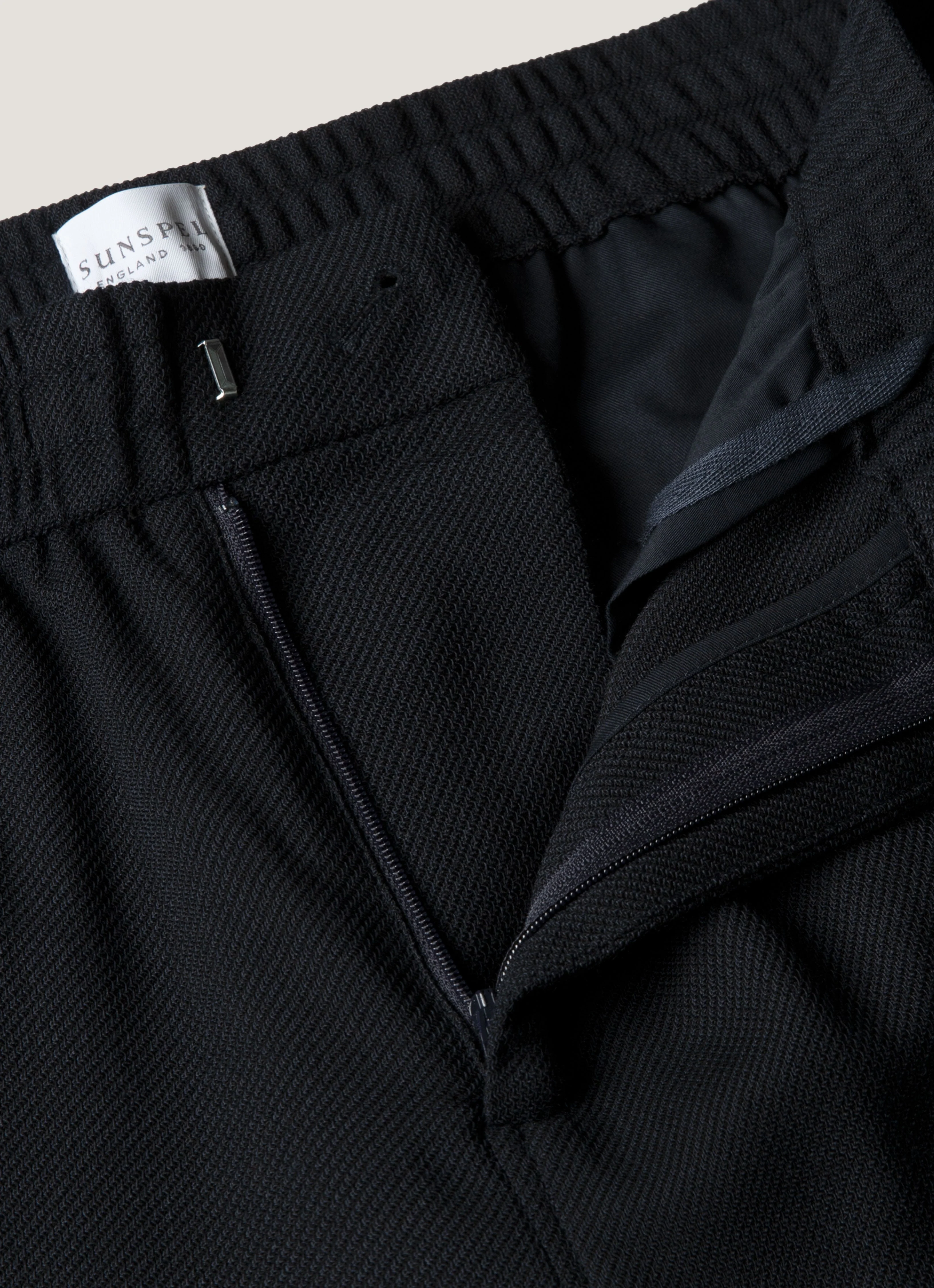 Men's Textured Wool Drawstring Trouser in Navy - Image 4