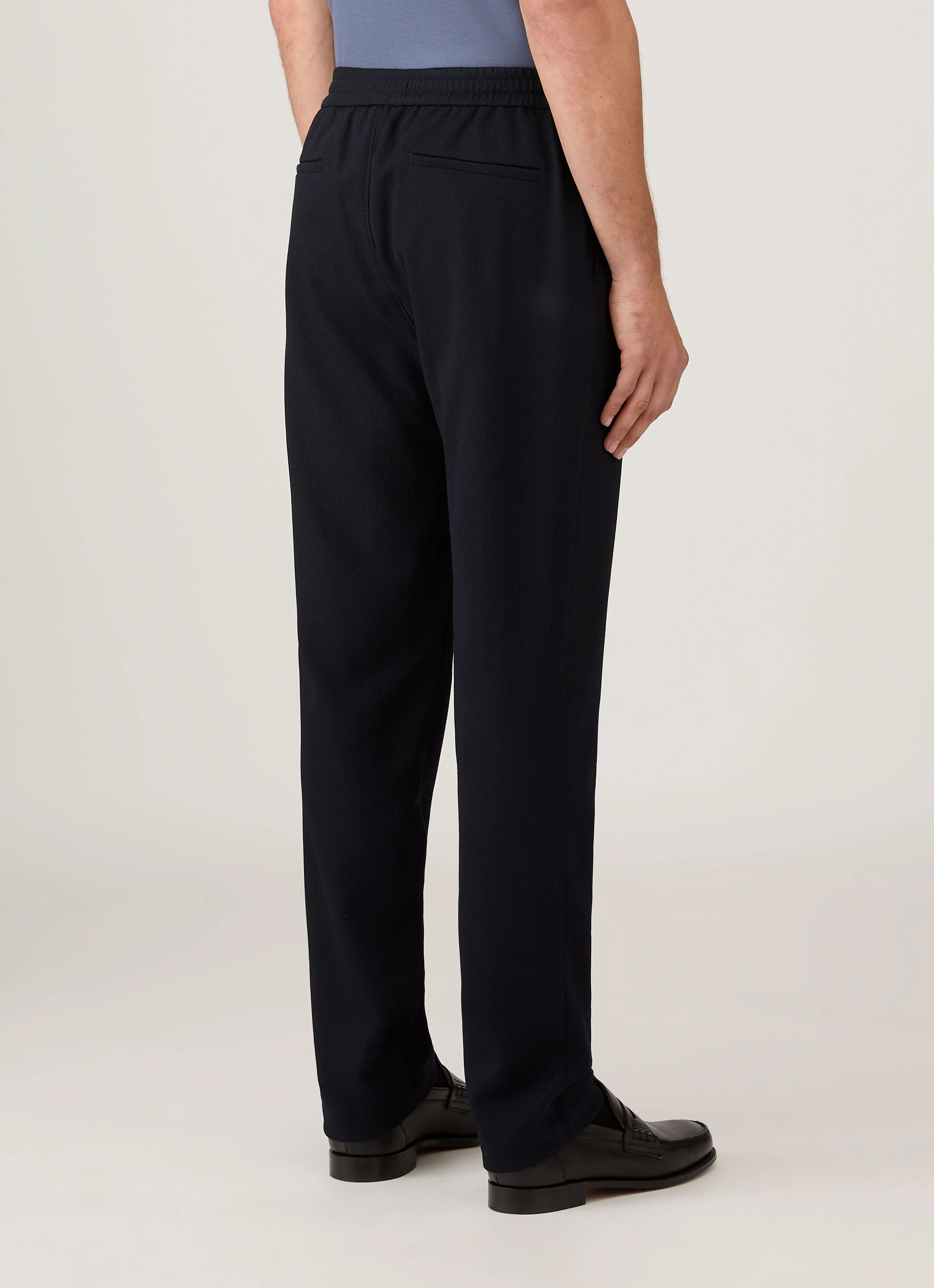 Men's Textured Wool Drawstring Trouser in Navy - Image 5