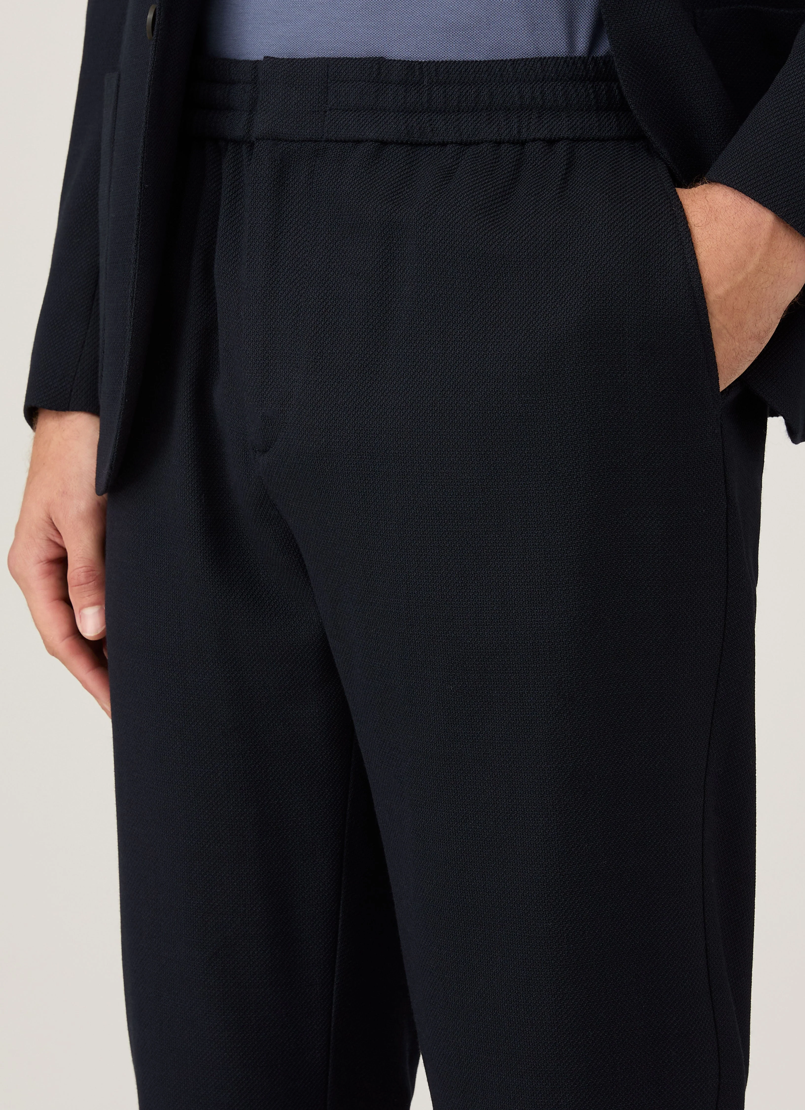 Men's Textured Wool Drawstring Trouser in Navy - Image 6