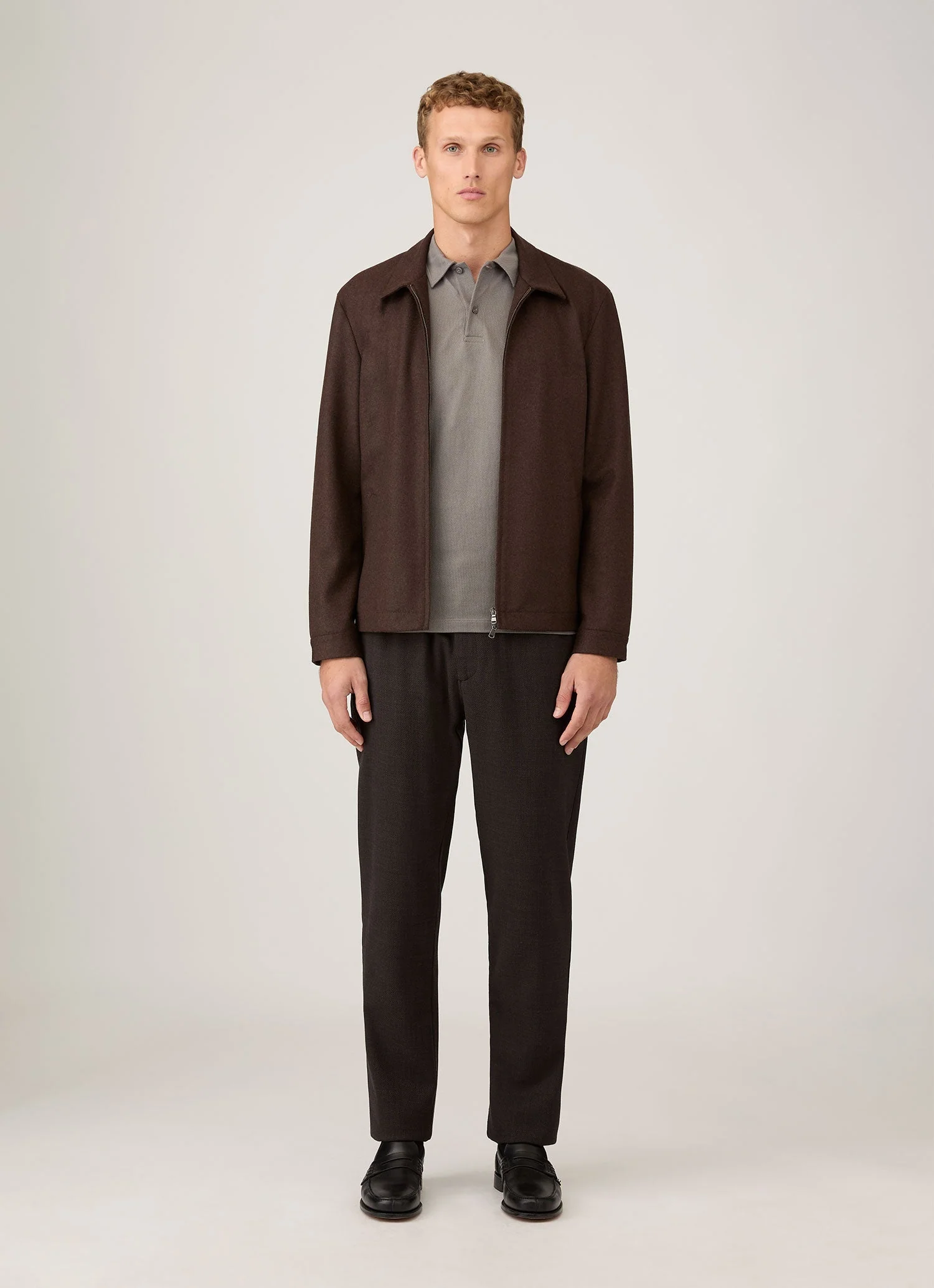 Men's Textured Wool Drawstring Trouser in Truffle - Image 3