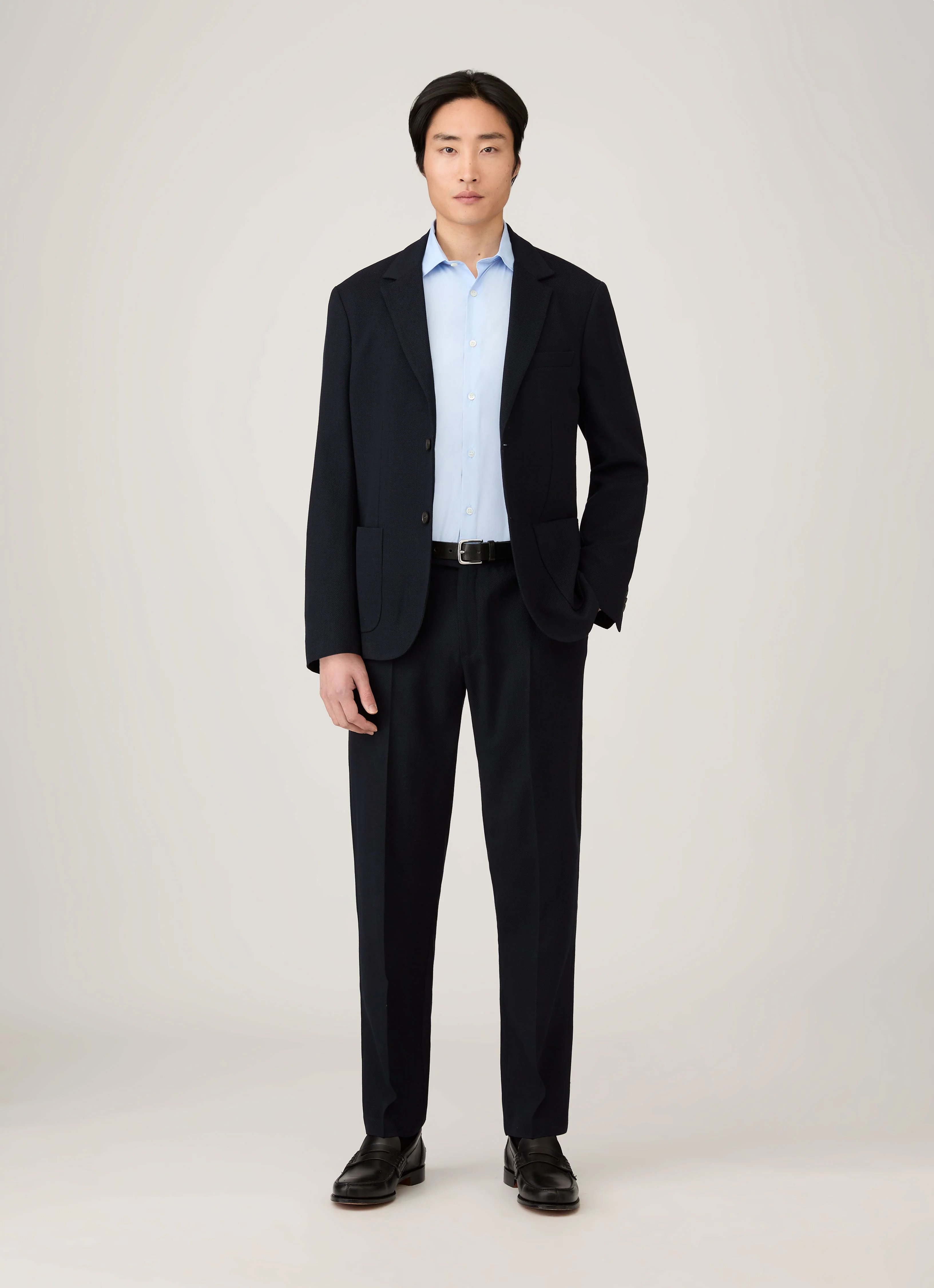 Men's Textured Wool Two-Piece Suit in Navy - Image 2