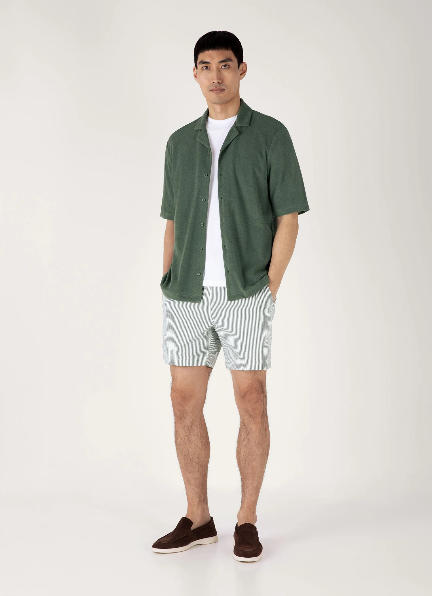 Men's Towelling Camp Collar Shirt in Dusk Green - Image 3