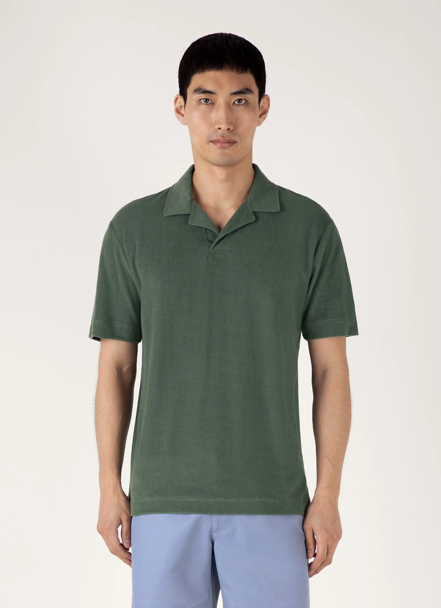 Men's Towelling Polo Shirt in Dusk Green - Image 2