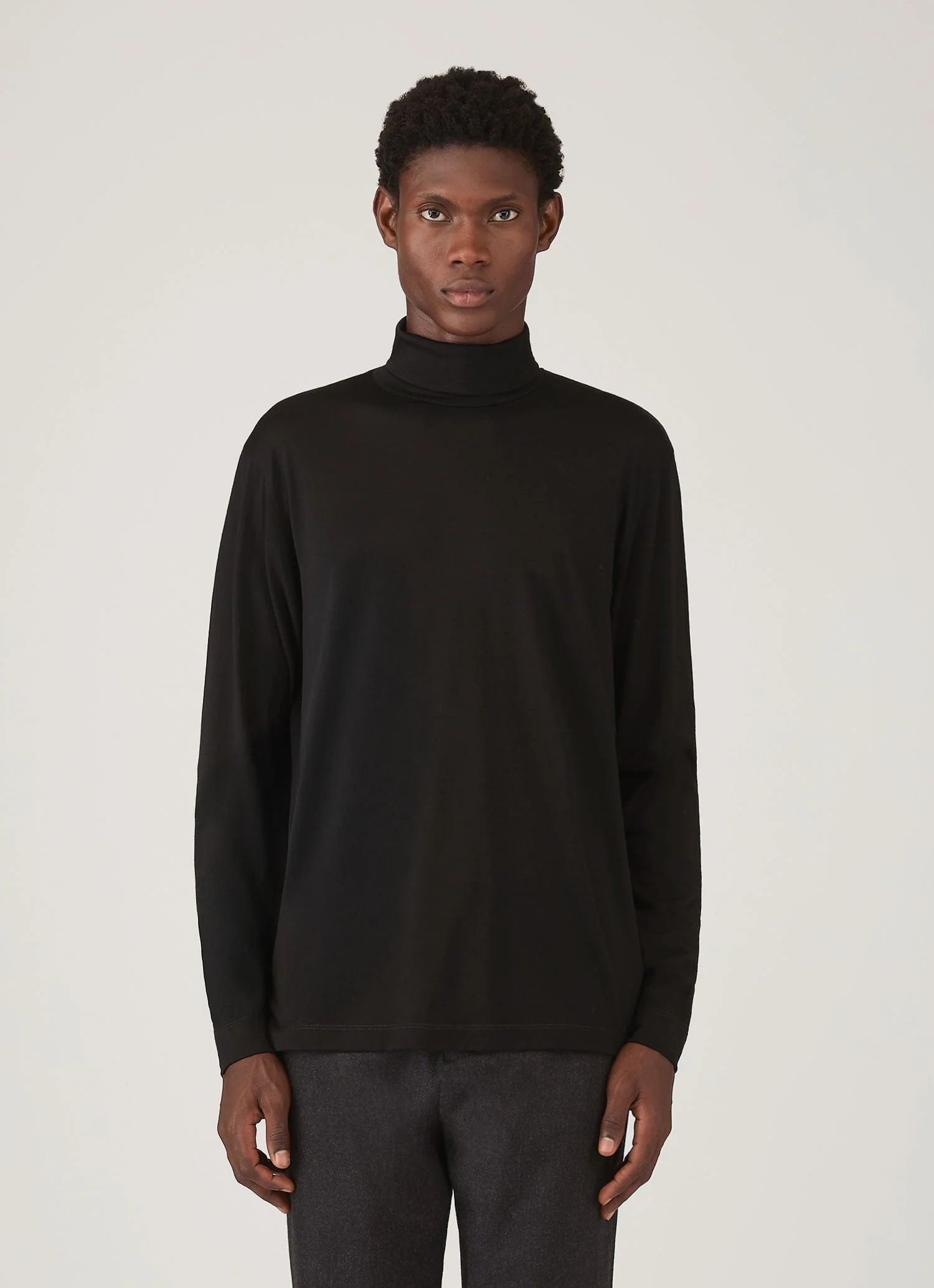 Men's Ultra-Fine Merino Roll Neck in Black - Image 2