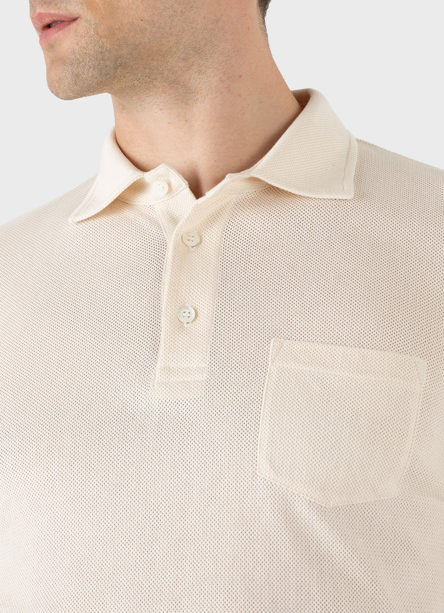 Men's WM Brown Long Sleeve Polo Shirt in Undyed - Image 6