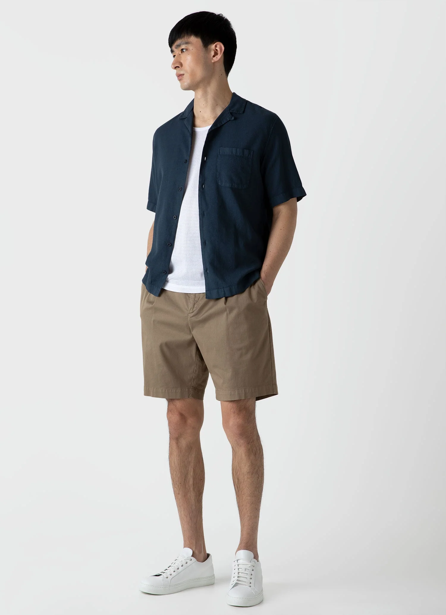 Men's Waffle Camp Collar Shirt in Navy - Image 3