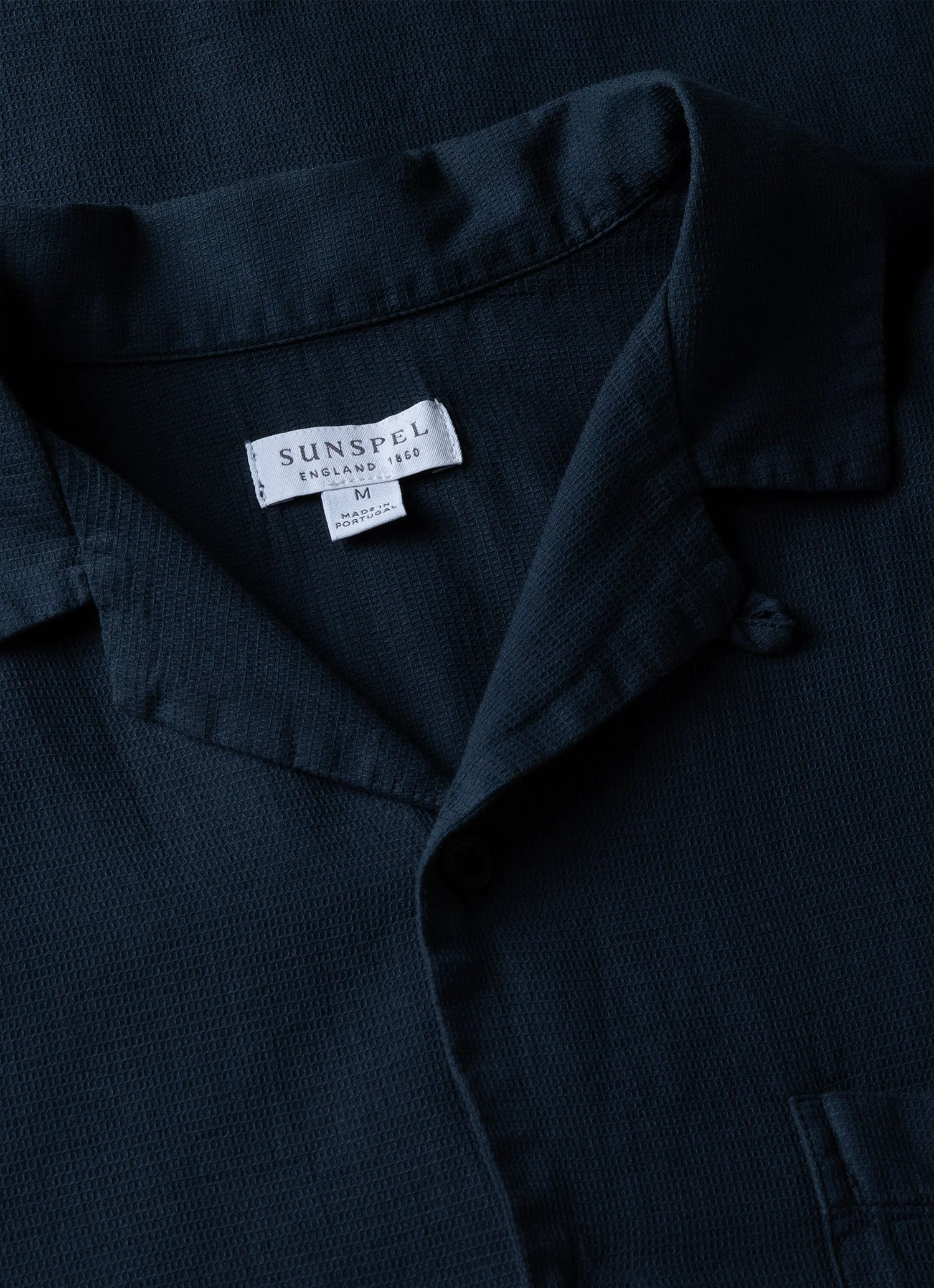 Men's Waffle Camp Collar Shirt in Navy - Image 4