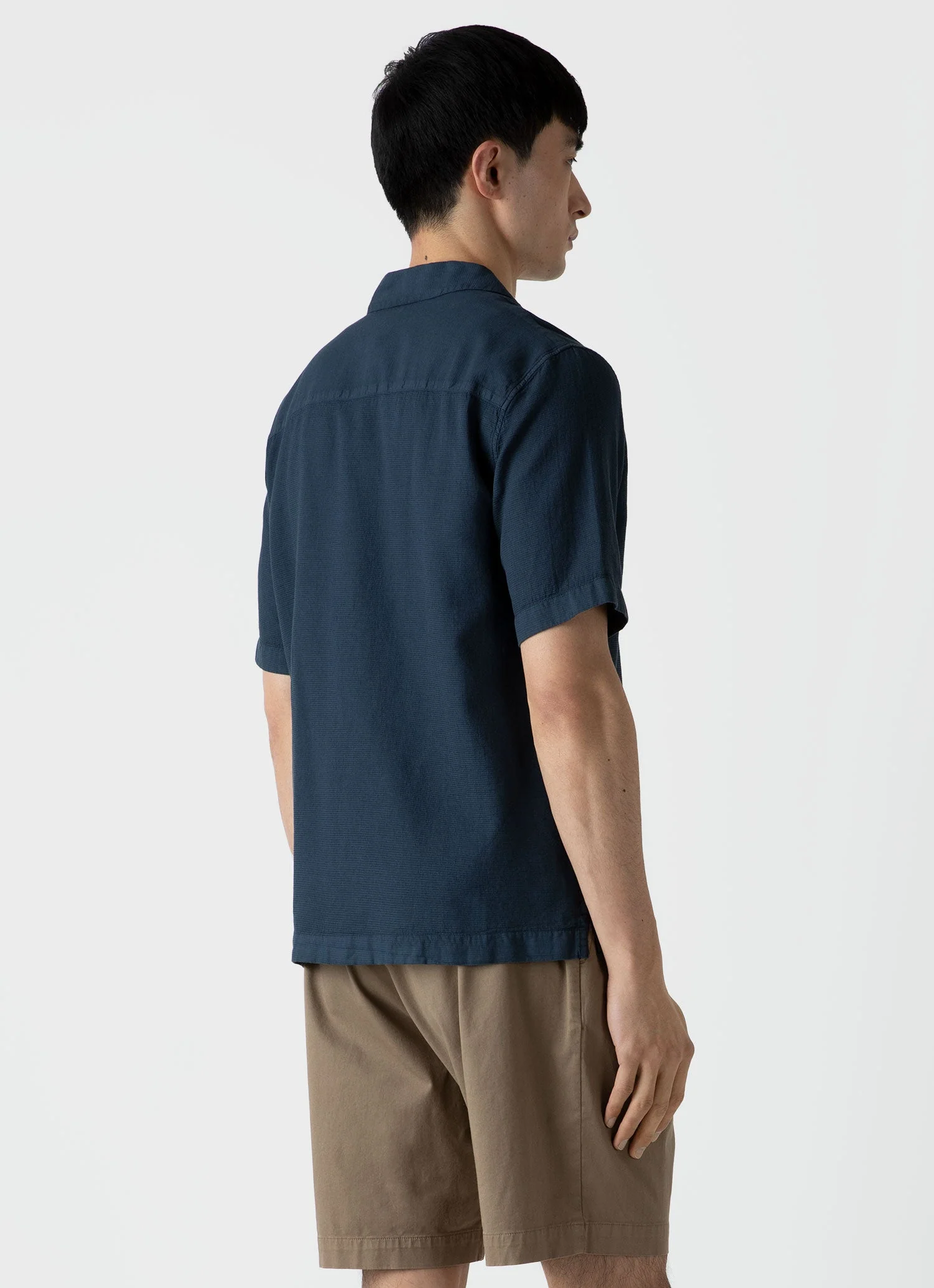 Men's Waffle Camp Collar Shirt in Navy - Image 5