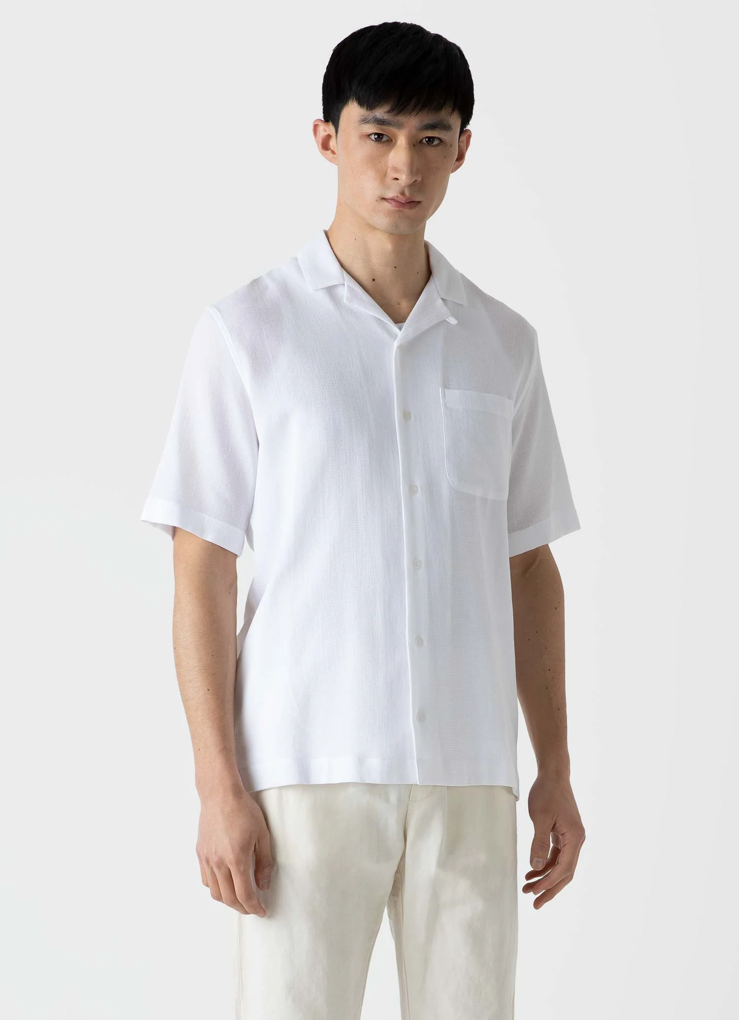 Men's Waffle Camp Collar Shirt in White - Image 2