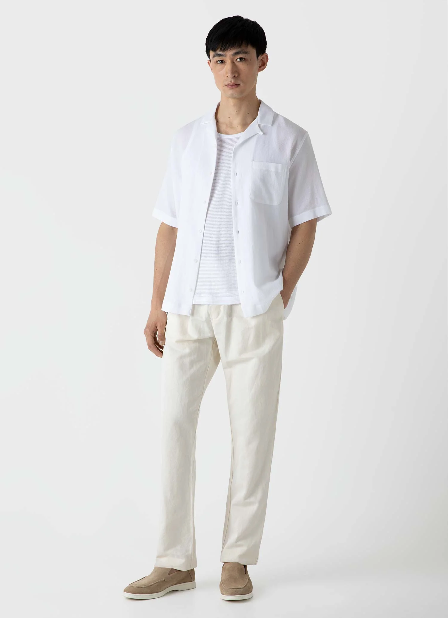 Men's Waffle Camp Collar Shirt in White - Image 3