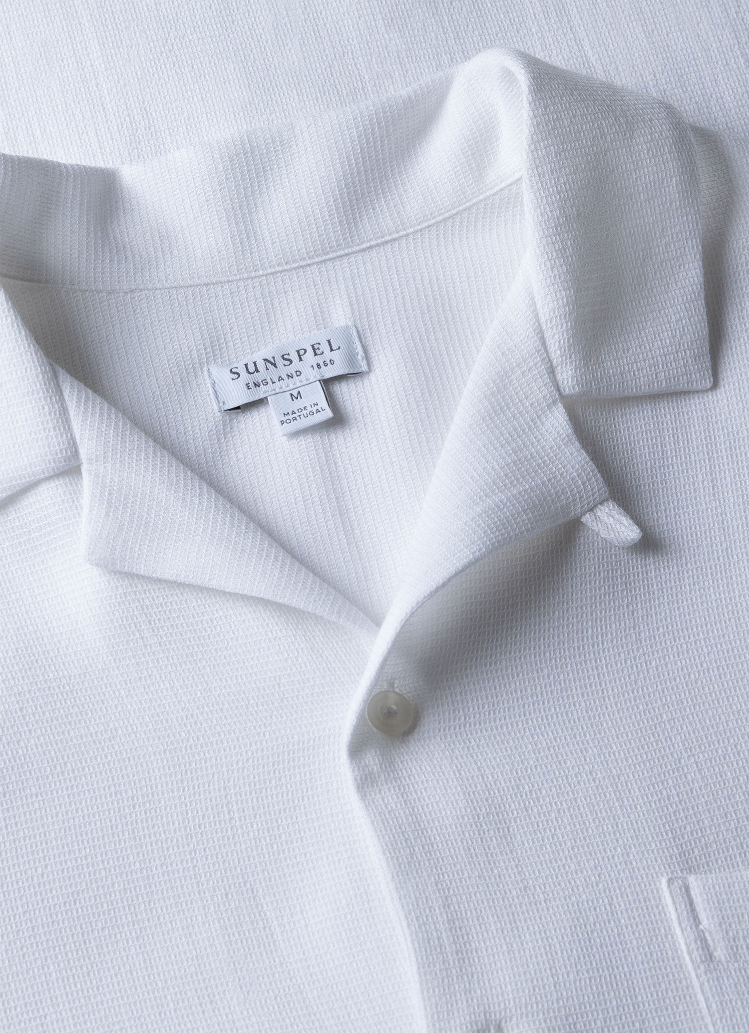 Men's Waffle Camp Collar Shirt in White - Image 4