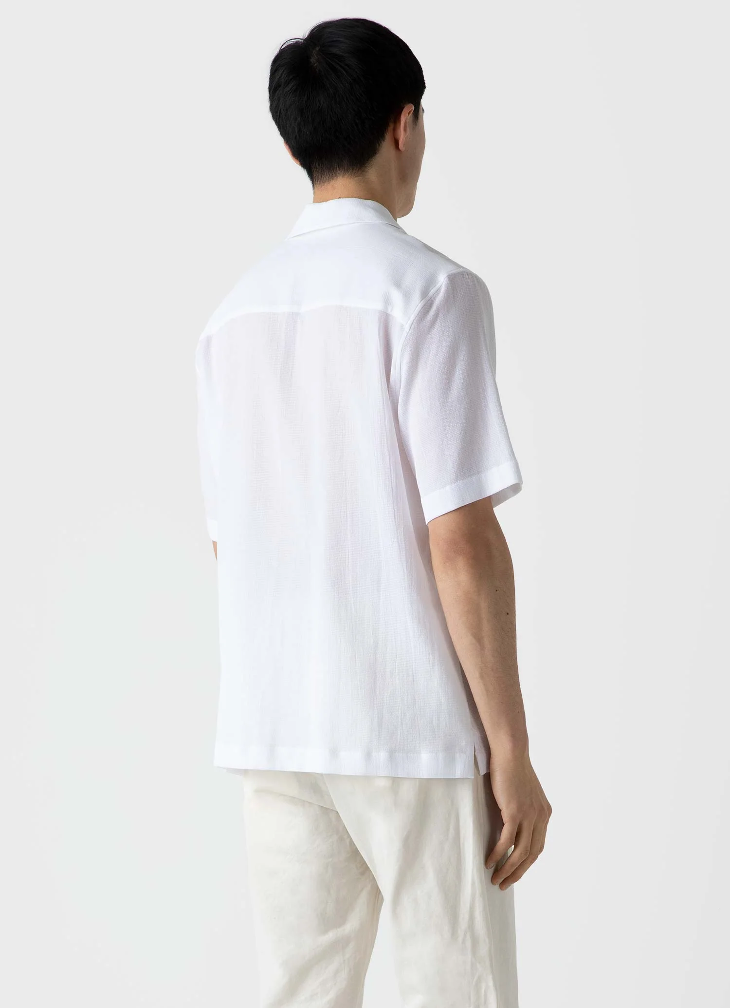 Men's Waffle Camp Collar Shirt in White - Image 5