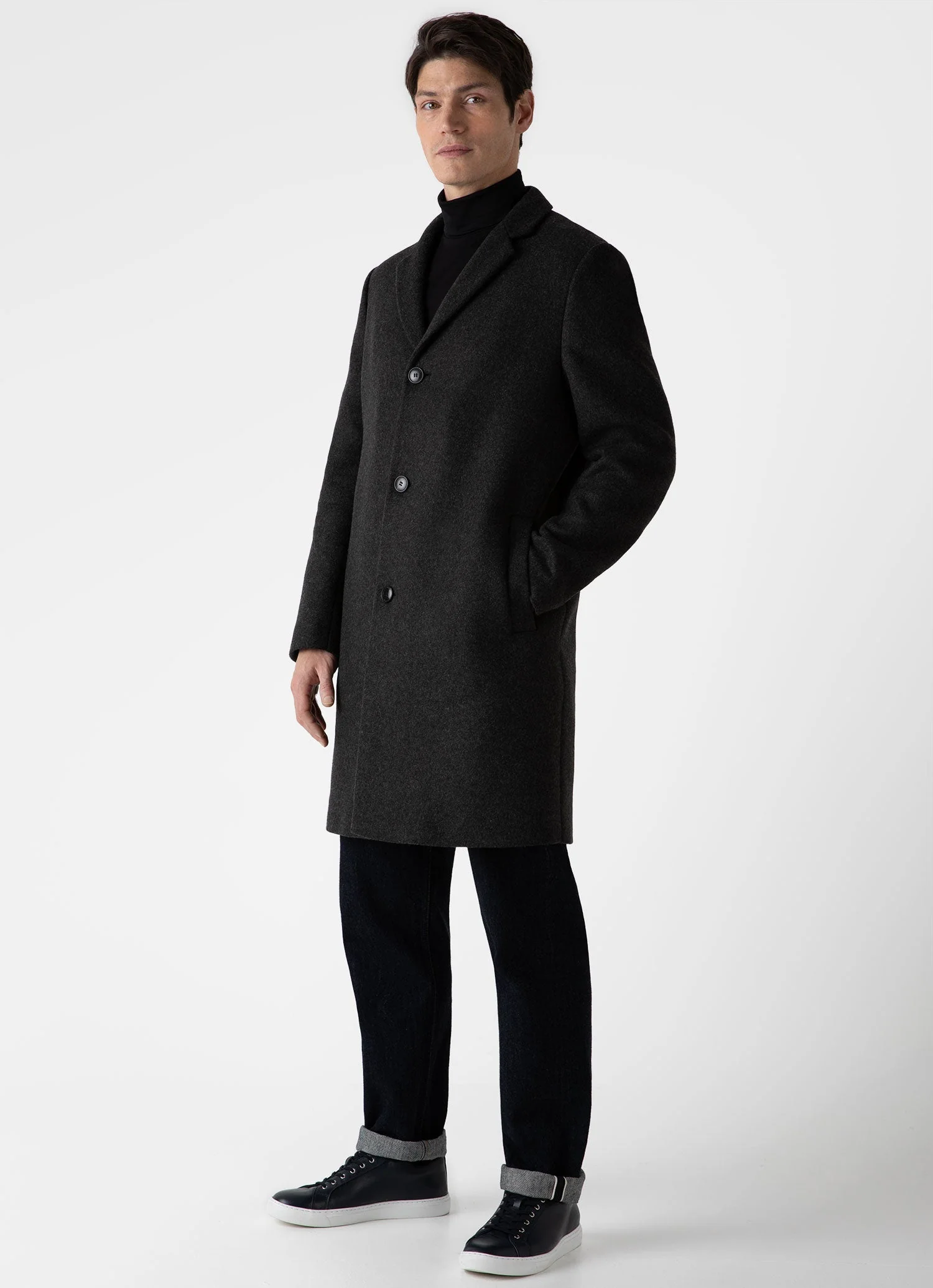 Men's Wool Cashmere Overcoat in Charcoal Melange - Image 2