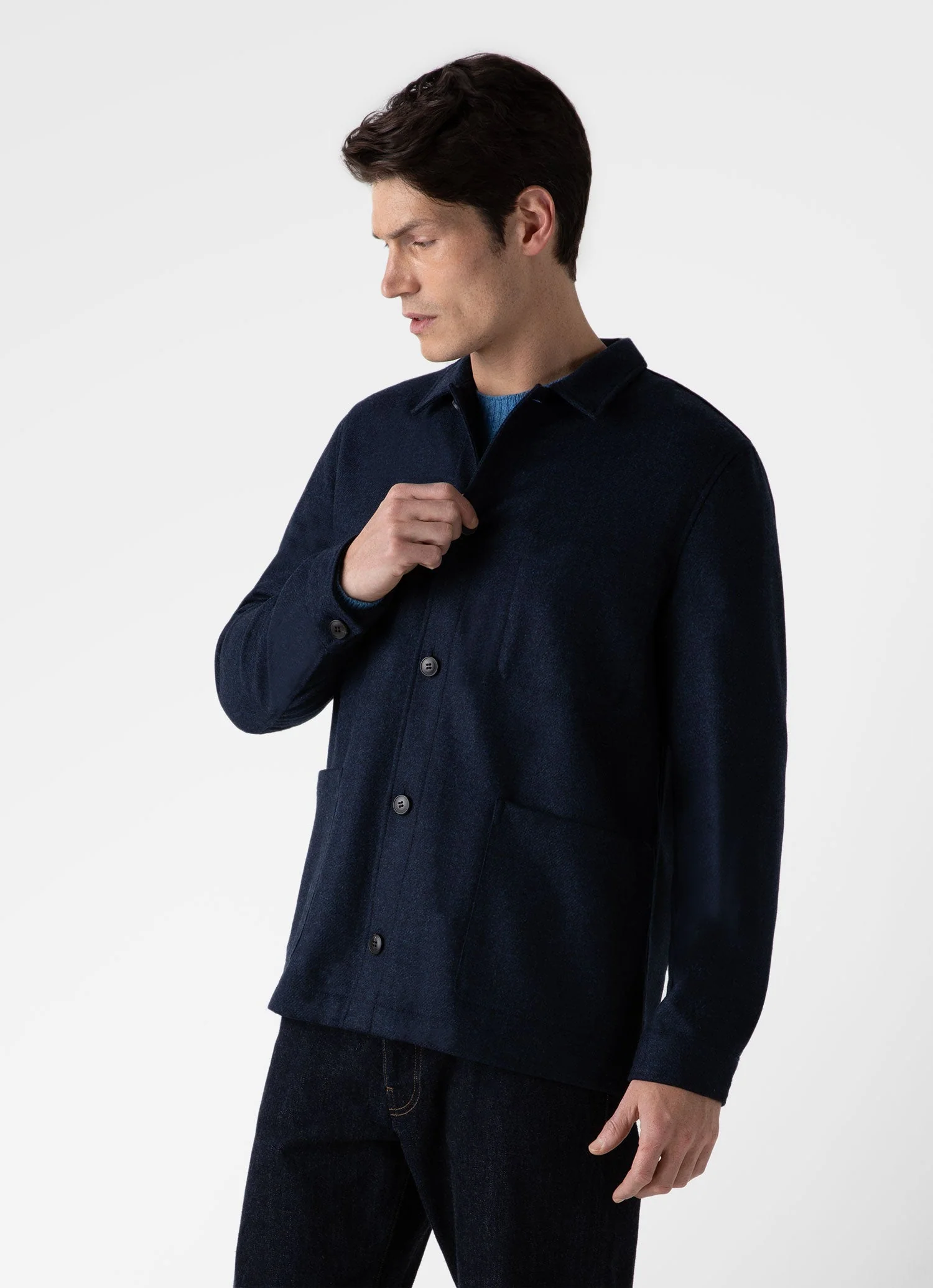 Men's Wool Twin Pocket Jacket in Light Navy Melange - Image 2