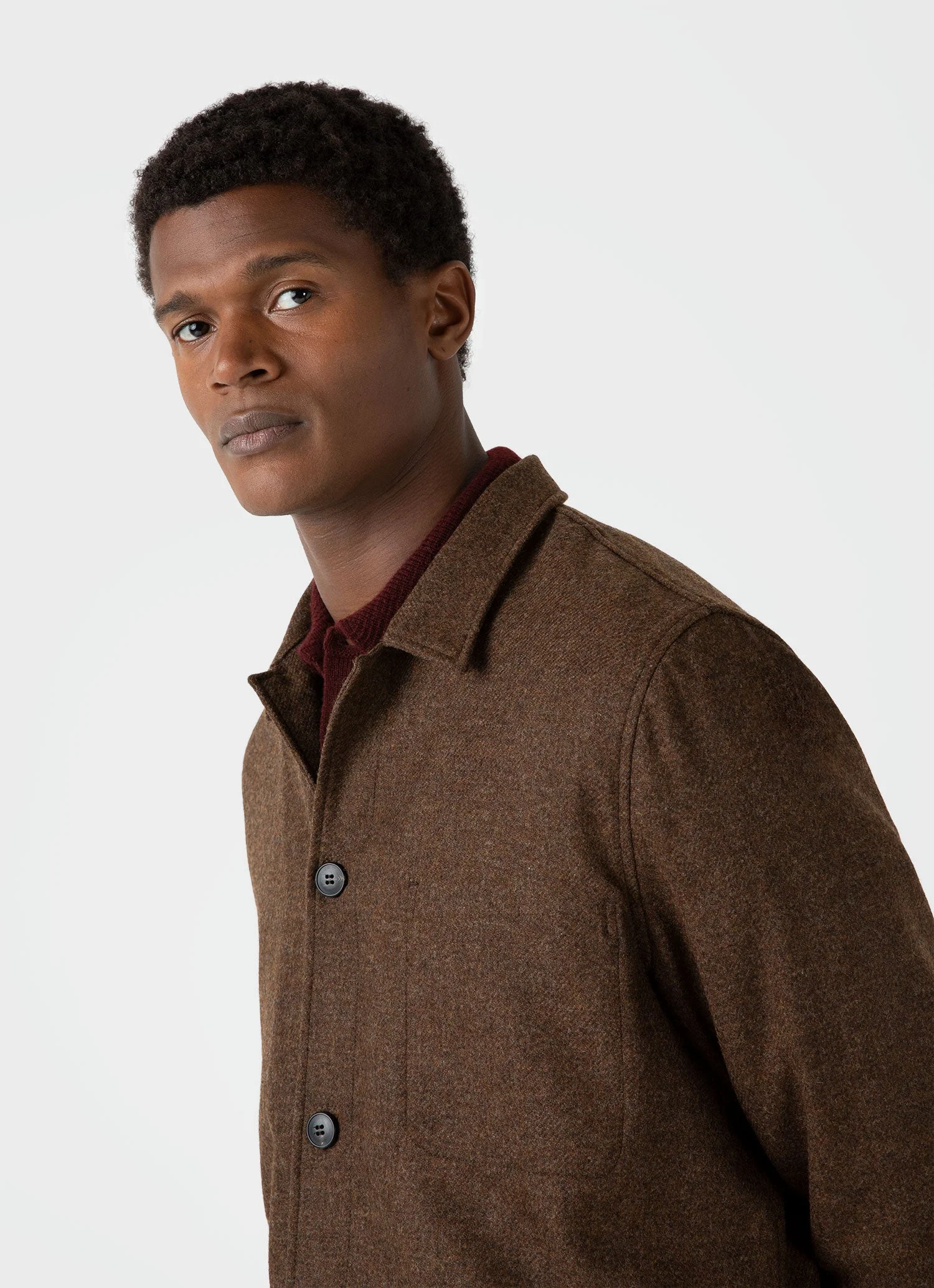 Men's Wool Twin Pocket Jacket in Mid Brown Melange - Image 5